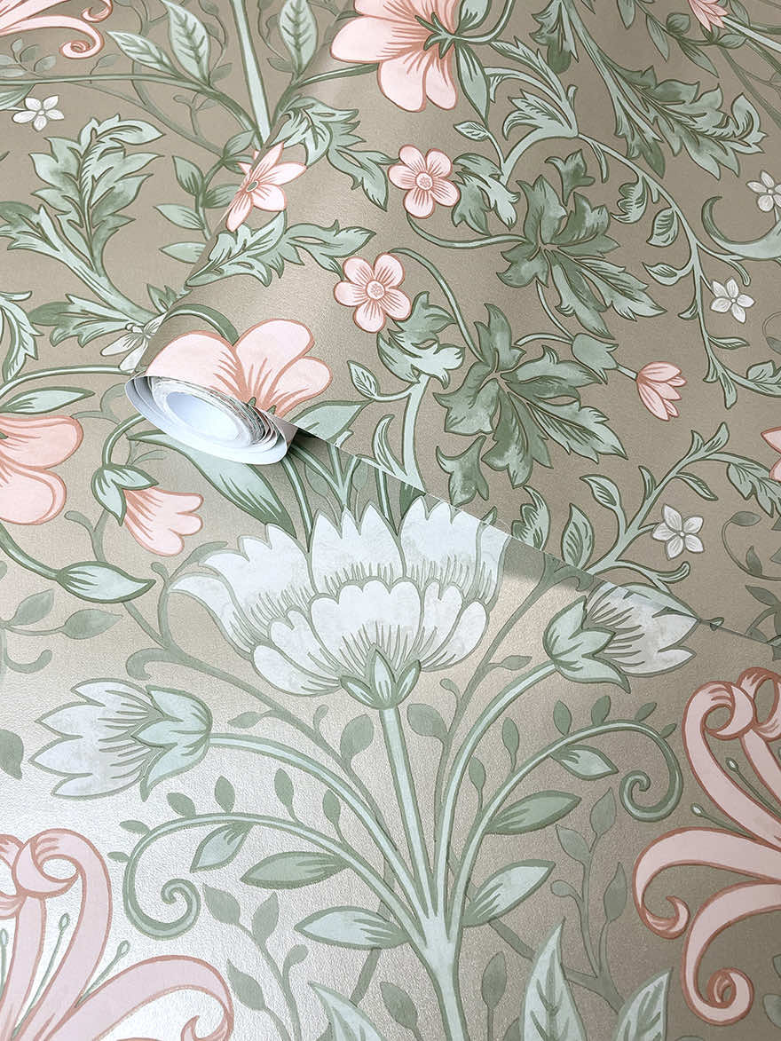 Champagne Trailing Vines Floral Wallpaper R8256 - Elegant Peel and Stick Wallpaper for Bedroom, Living Room & Home Decor