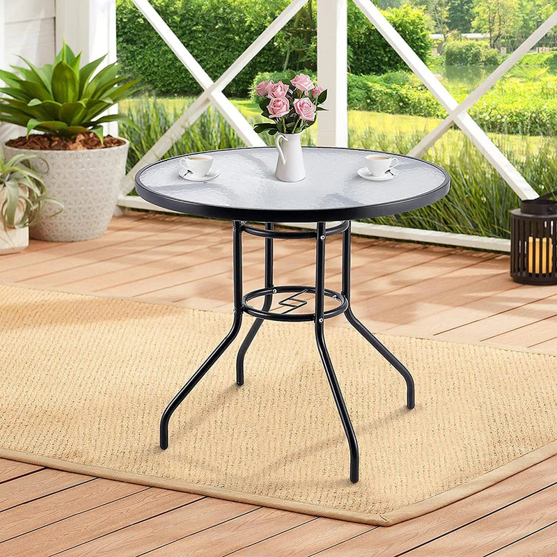 Tempered Glass Metal Outdoor Patio Dining Table - Perfect for Backyard, Garden, and Poolside Gatherings