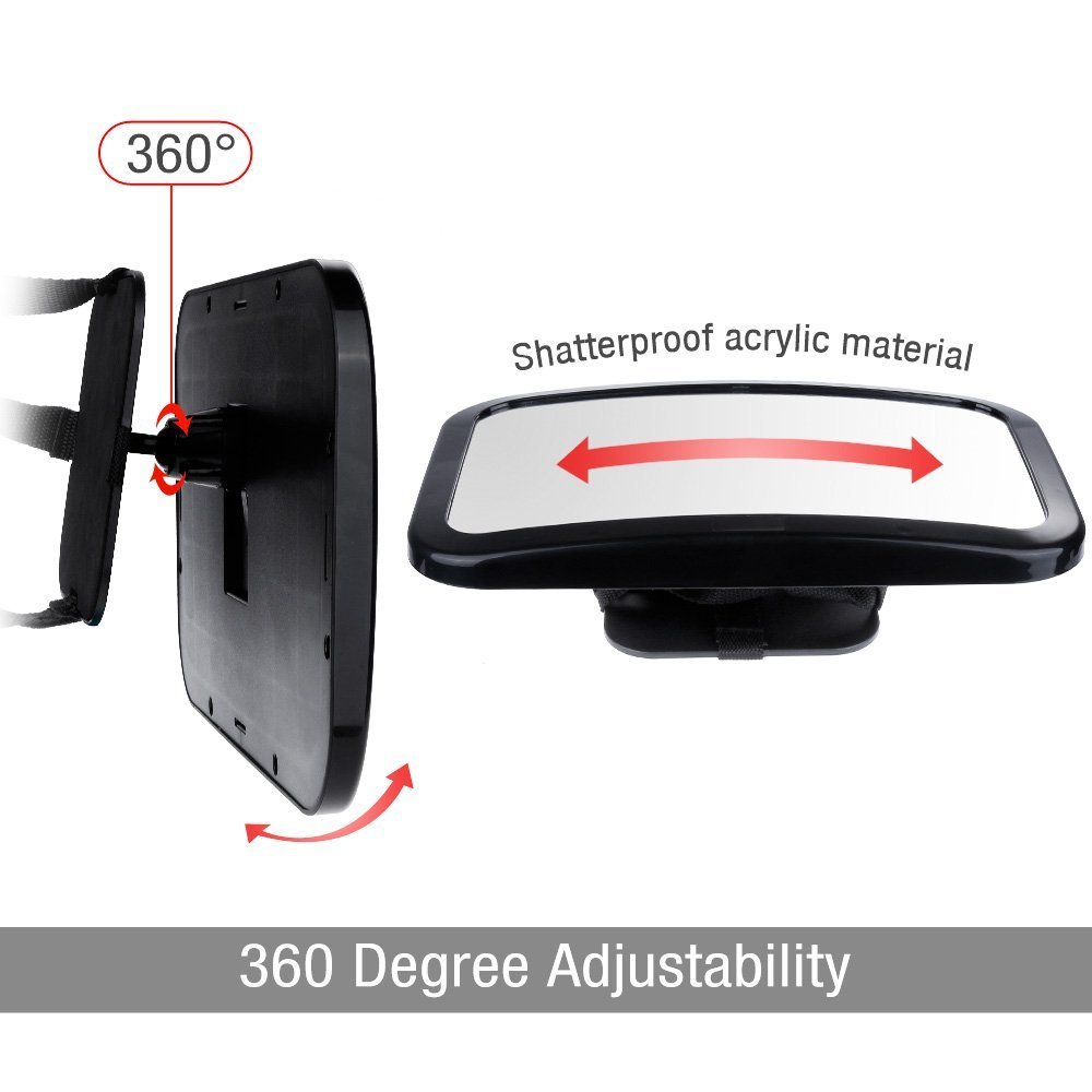 Baby Backseat Mirror - Adjustable Rear View Car Seat Mirror with 360° Rotation & Shatterproof Design - Clear View for Rear-Facing Infants - Safe Driving Essential for Parents