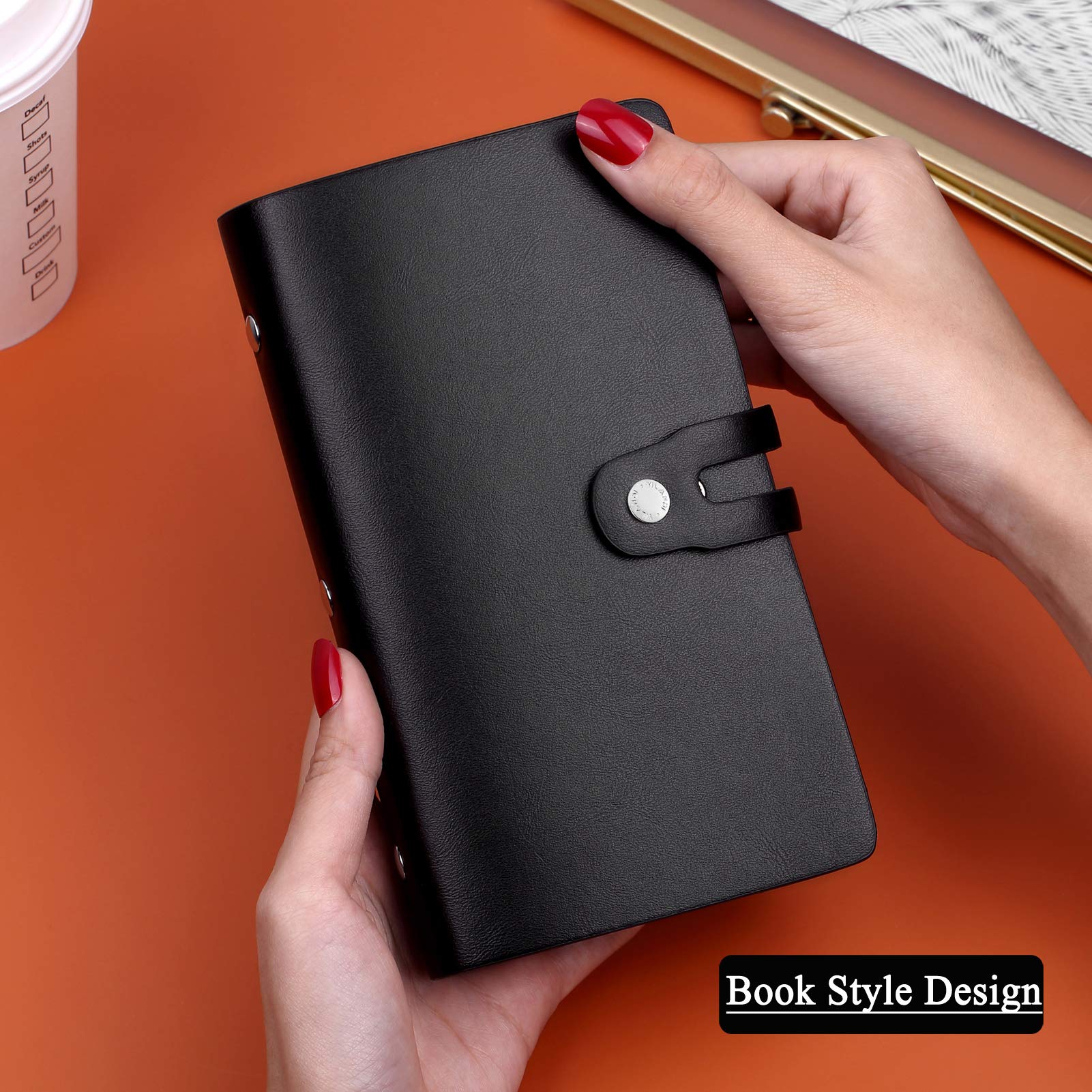 Premium Leather Business Card Holder with 95 Slots - RFID Blocking Credit Card Organizer, 3 Passport & 2 Driver's License Pockets - Professional Card Storage Solution for Business Travel & Networking (Black)