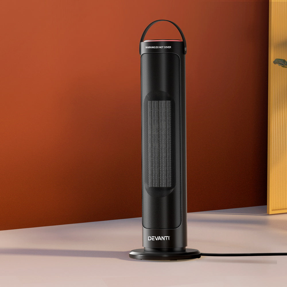 Devanti 2000W Ceramic Tower Heater - Fast Heating Space Heater with Adjustable Thermostat, Overheat Protection & Energy Saving Mode - Perfect for Bedroom, Office & Living Room