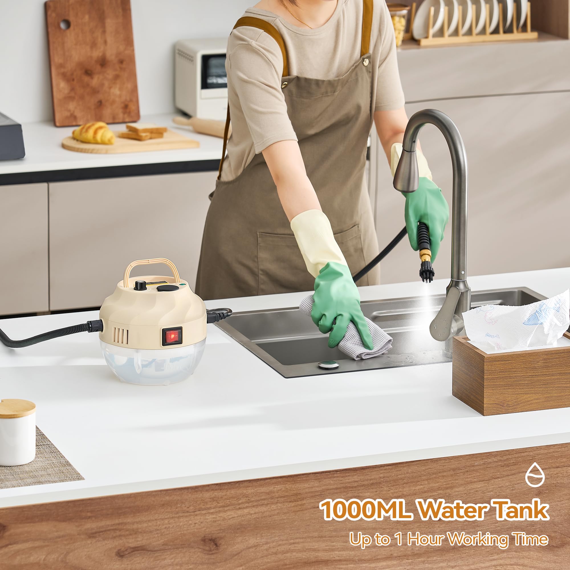 2500W High Pressure Handheld Steam Cleaner for Home & Car - Fast Heating in 10 Seconds with 3 Brush Heads - Perfect for Kitchen, Bathroom, Upholstery & Auto Detailing | Multi-Surface Deep Cleaning Solution for Floors, Tiles, Grout & More