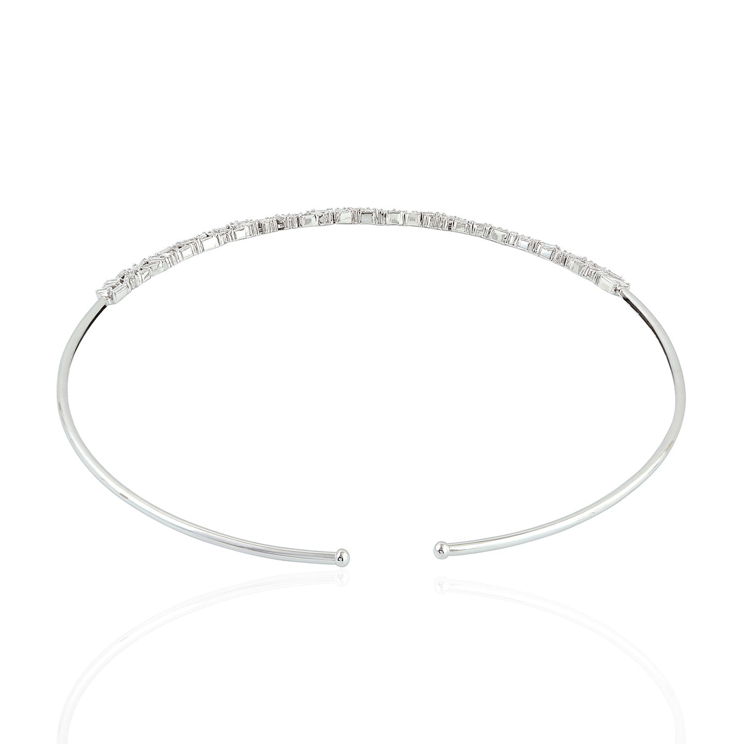 14K White Gold Baguette Diamond Cluster Cuff Necklace for Women - Elegant Jewelry Gift for Anniversary, Wedding & Special Occasions