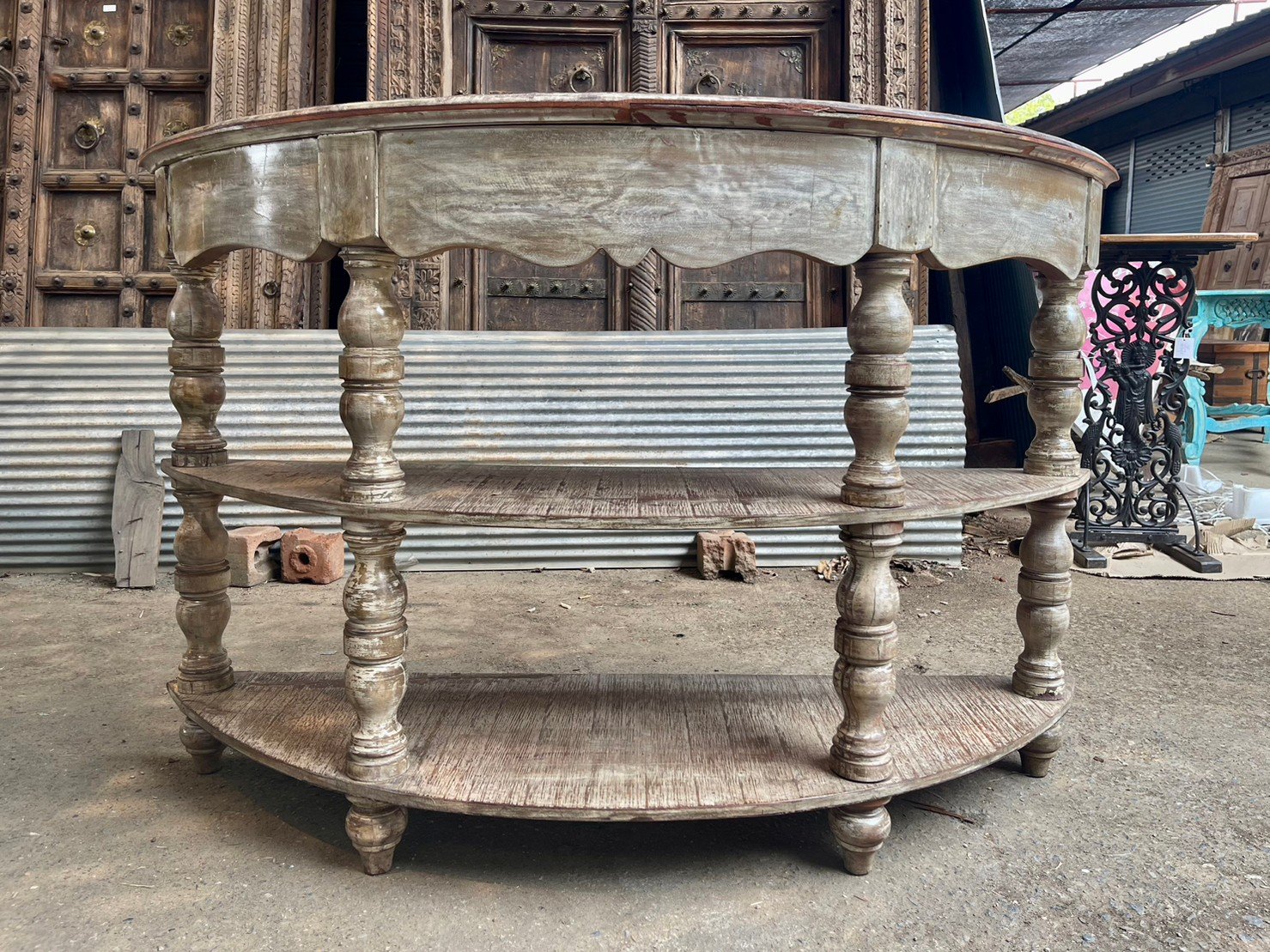 French Arched Hand Carved Solid Wood Console Table - Rustic White Entryway Hall Table for Farmhouse Decor | Perfect for Foyer, Living Room & Dining Room