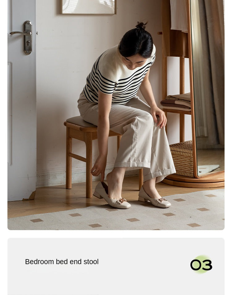Solid Oak Wood Modern Soft Tea Stool - Comfortable & Stylish Footrest Ottoman for Living Room, Bedroom, or Tea Ceremony