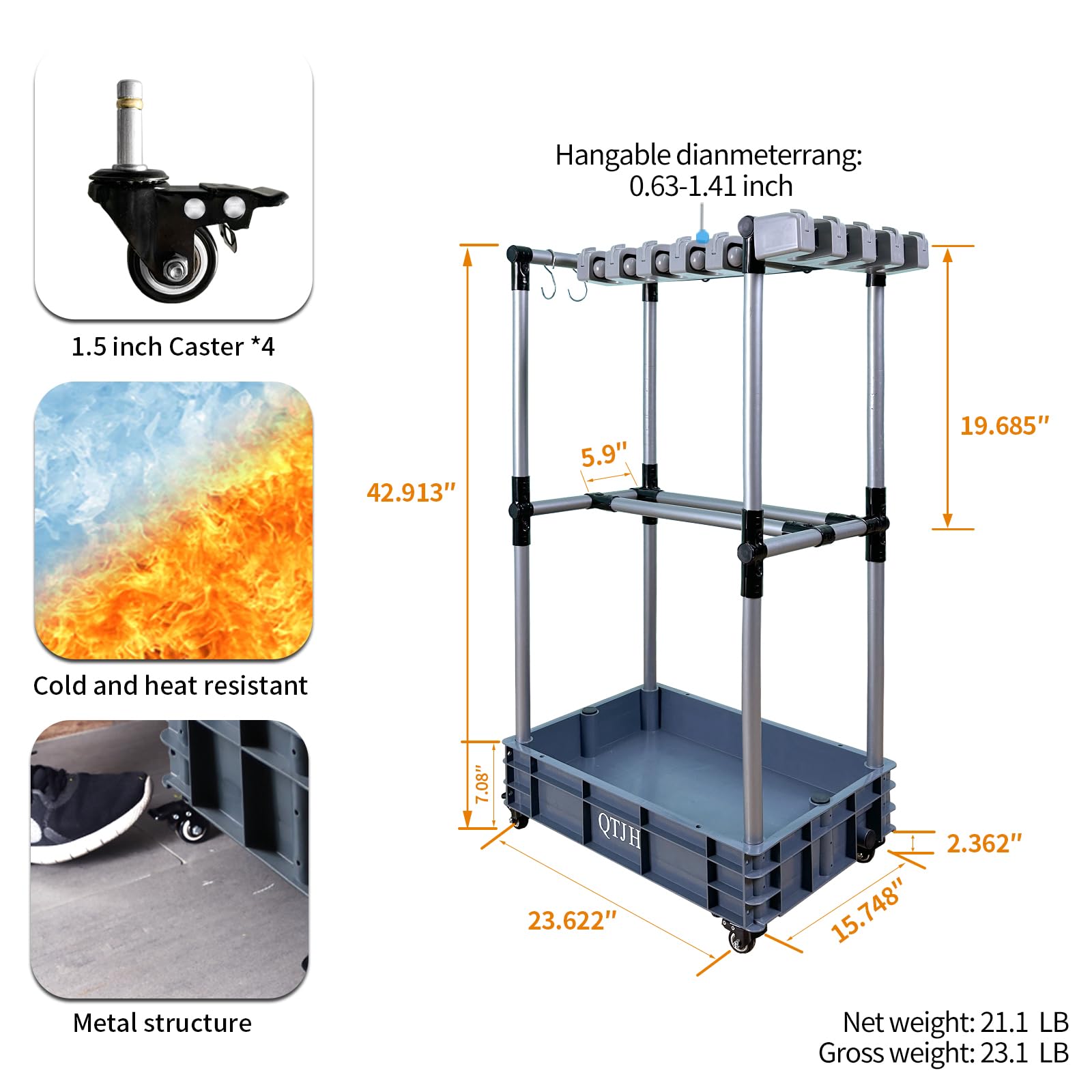 QTJH Floor-Standing Multi-Functional Cleaning Tool Organizer - Wall Mount Broom & Mop Holder with Hooks for Storage of Cleaning Supplies - Perfect for Kitchen, Garage, Laundry Room & Bathroom Organization