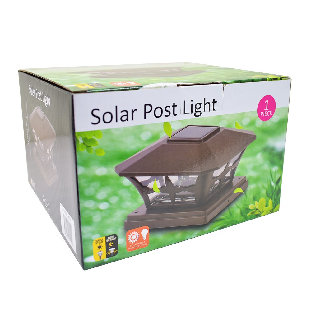 8 Pack Brown Solar LED Fence Lights - 6x6 Inch Outdoor Garden Landscape Lighting, Waterproof PVC Vinyl Wood Post Cap Lights for Deck, Pathway, Yard & Garden Decor (Solar Powered)