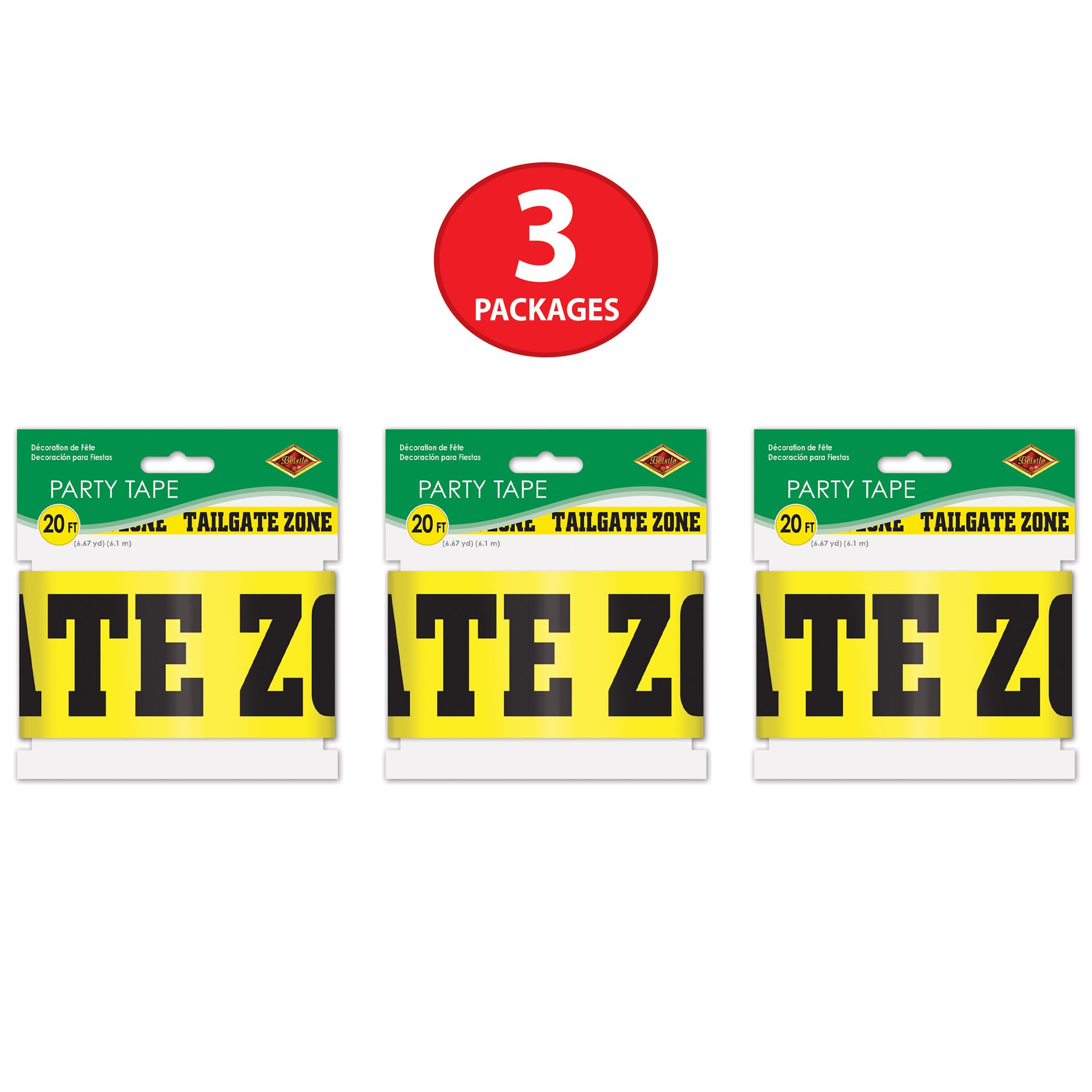 Beistle 3-Piece Plastic Tailgate Zone Party Streamers - Football Game Day Decorations for Sports Theme Parties, Tailgating & Homecoming Events