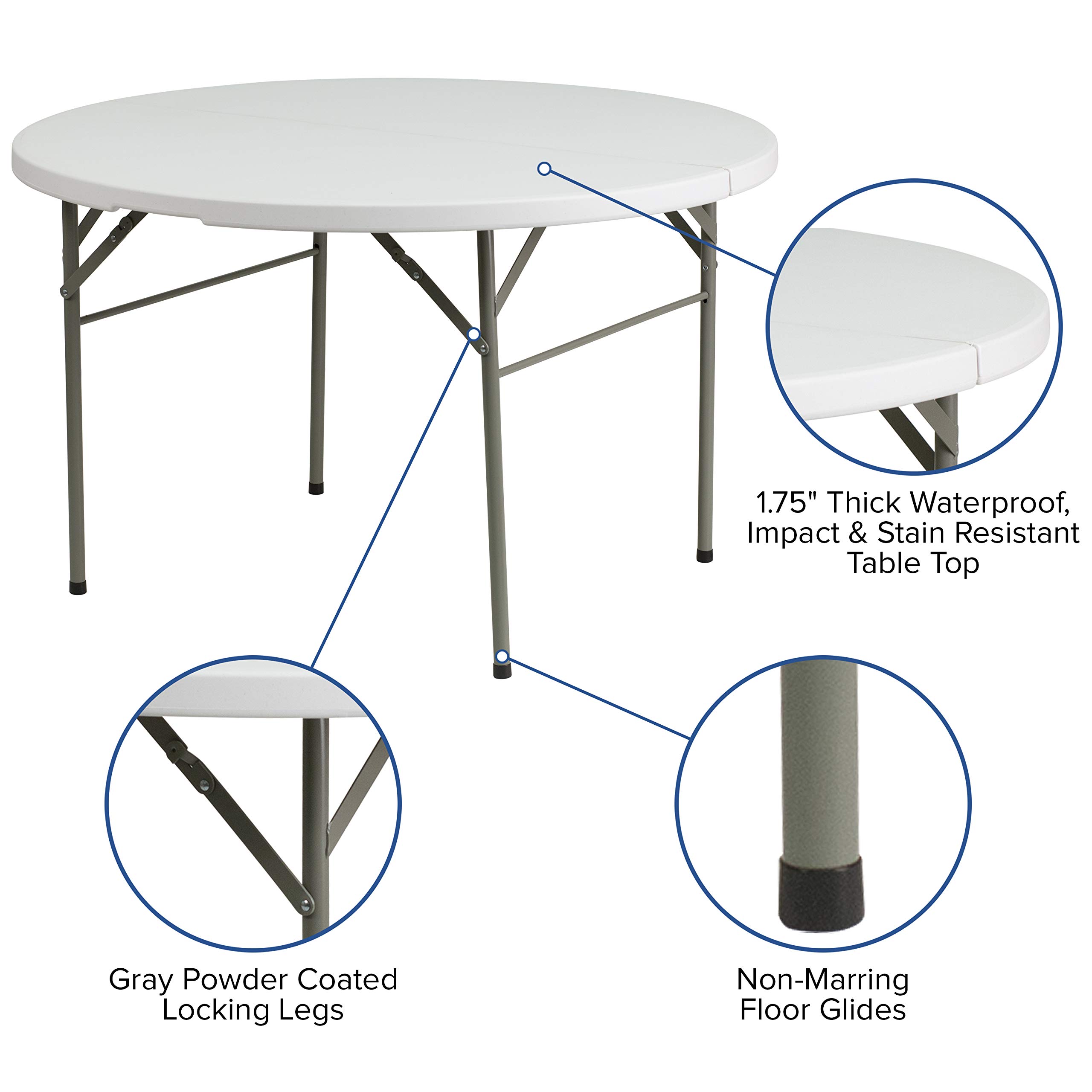 4-Foot Round Bi-Fold Granite White Plastic Folding Table with Handle - Perfect for Parties, Events, and Outdoor Gatherings