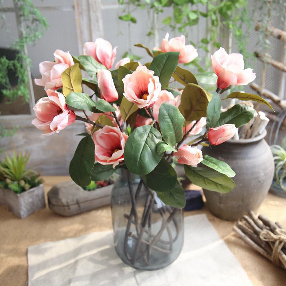 Allywit Artificial Magnolia Flowers - Real Touch Fake Magnolia Bouquet for Wedding, Home, Garden, Patio Decor | Indoor & Outdoor Use for Centerpieces, Table Arrangements, and Party Decorations
