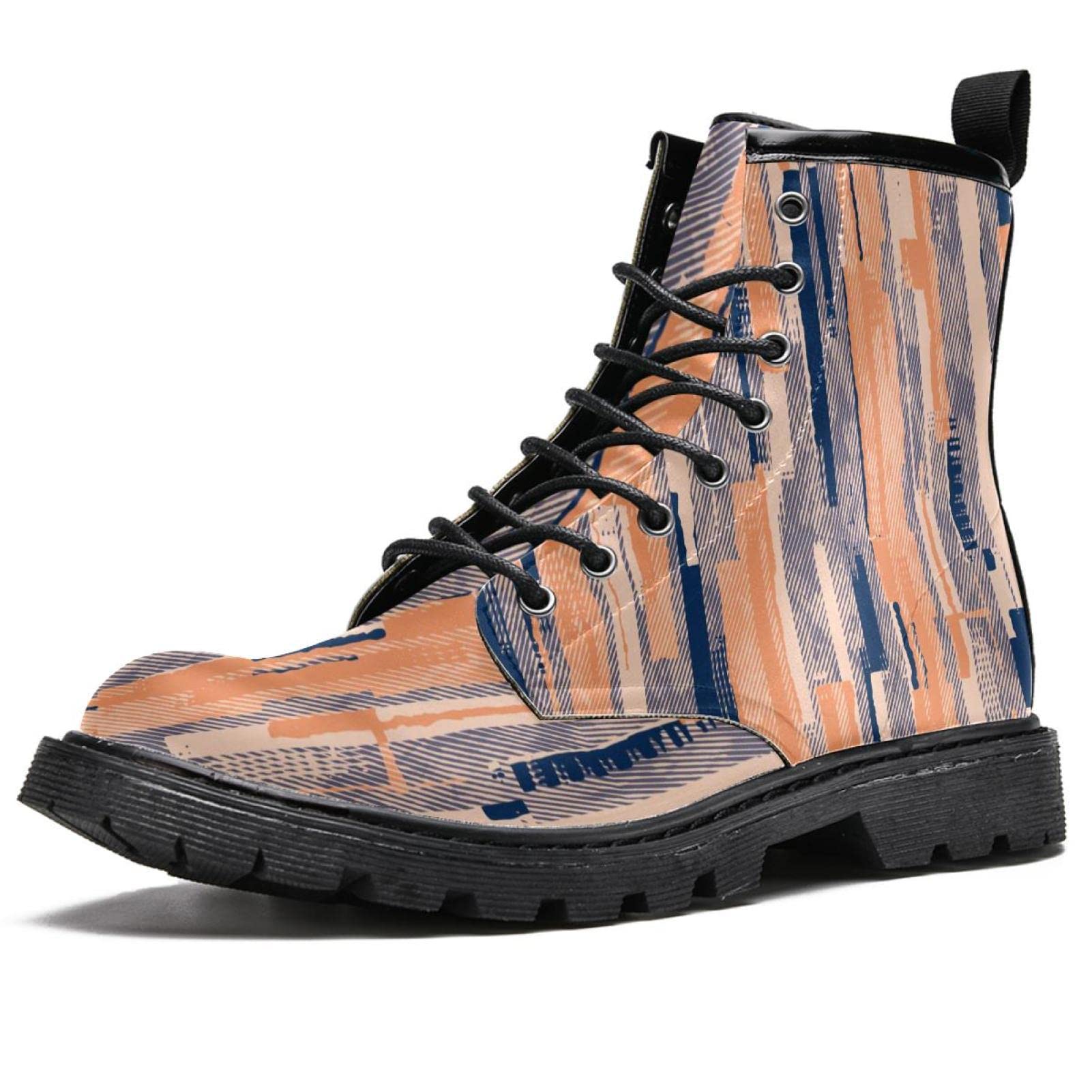 Vintage Women's Lace Up Combat Boots - Retro Rustic Abstract Art Winter Snow Boots for Outdoor Hiking, Walking & Cold Weather Fashion