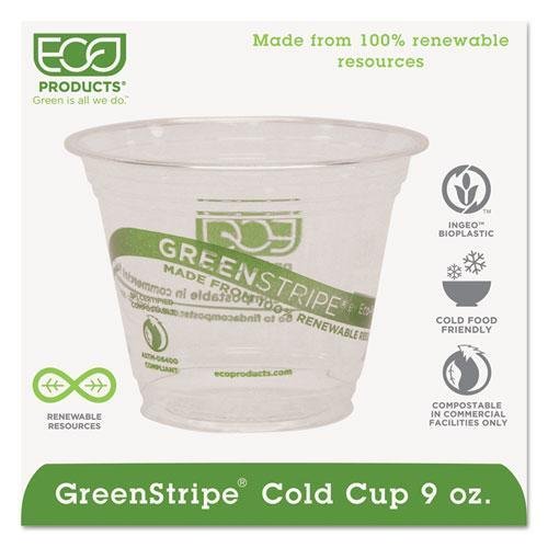 EPCC9SGS GreenStripe 9oz Clear Cold Drink Cups - 1000/Carton Bulk Disposable Cups for Parties, Restaurants & Events | Eco-Friendly Compostable Drinkware