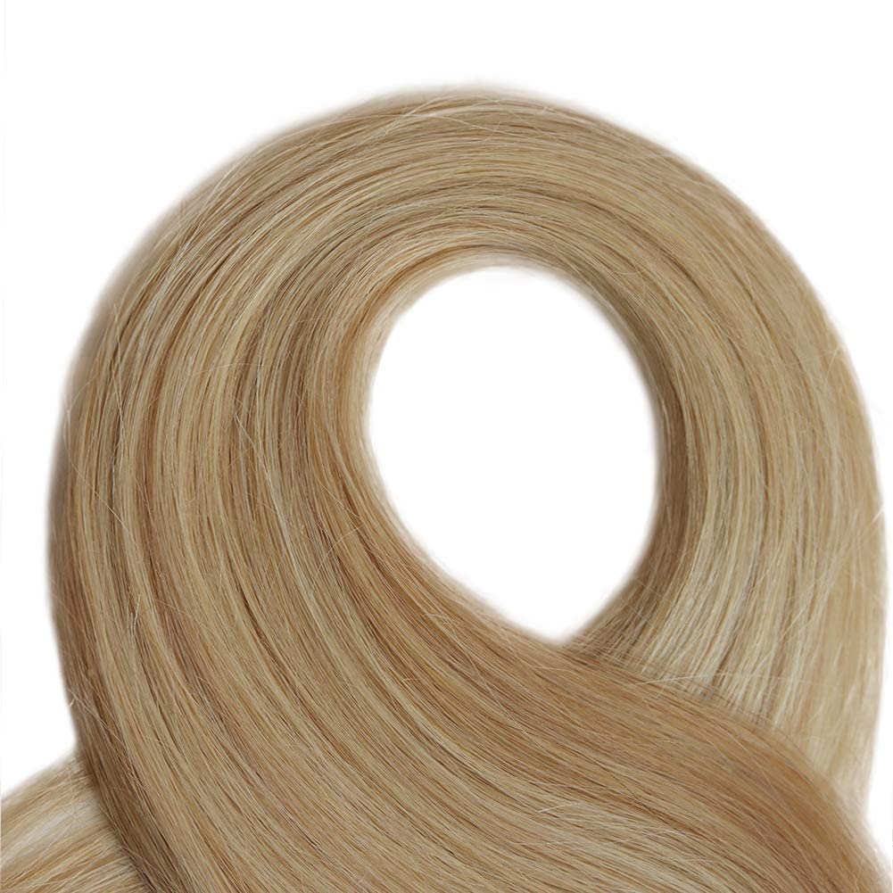 Remy Clip in Hair Extensions 12 Inch - Soft Real Human Hair, Balayage Natural Beige Blonde with Bleach Blonde Highlights (70g, 7Pcs) for Women - Perfect for Volume, Length & Styling for Parties, Weddings & Daily Wear