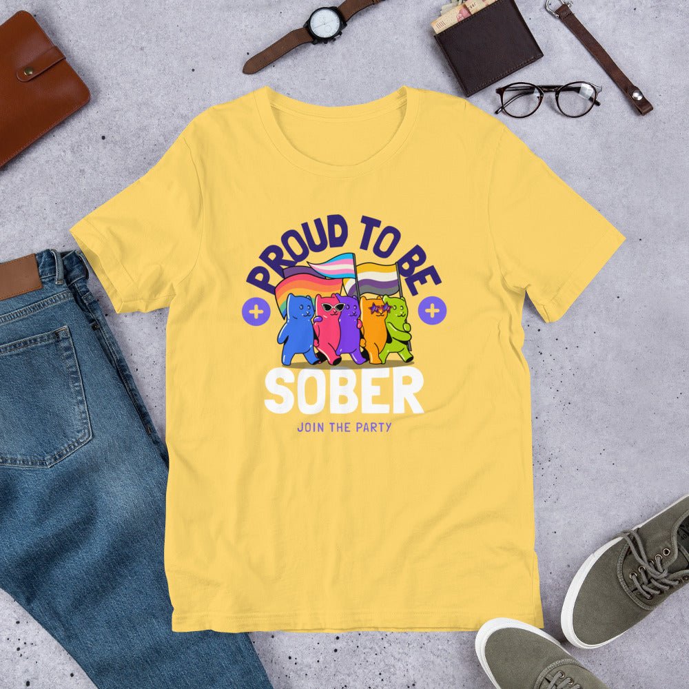 Proud to Be Sober Unisex T-Shirt - Rainbow Resilience Collection | Motivational Recovery Apparel for AA Meetings & Sober Celebrations