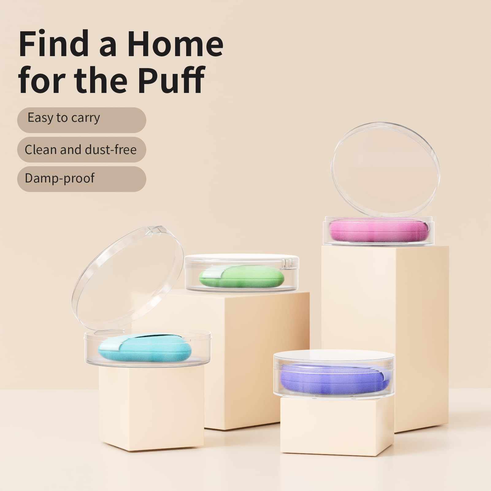 2-Piece Round & Teardrop Powder Puff Travel Case Set - Protective Makeup Puff Container for Beauty Blenders & Sponges - Perfect for Travel, Gym & On-the-Go Touch Ups (Powder Puffs Not Included)