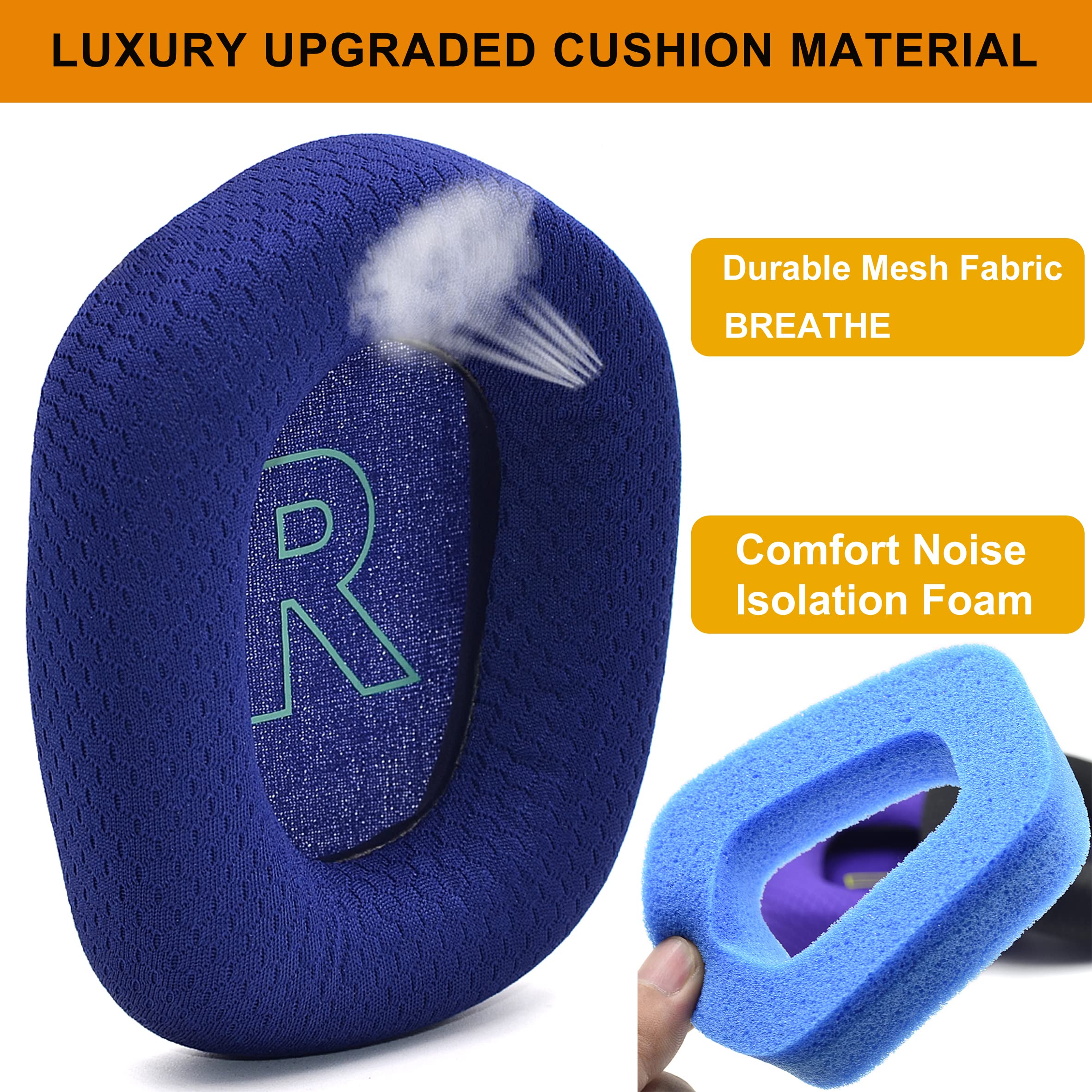 Defean Replacement Ear Cushion Pads for Logitech G733 Lightspeed Wireless Gaming Headset - Durable Mesh Fabric, Comfort Noise Isolation Foam (Blue) - Perfect for Long Gaming Sessions & Office Work