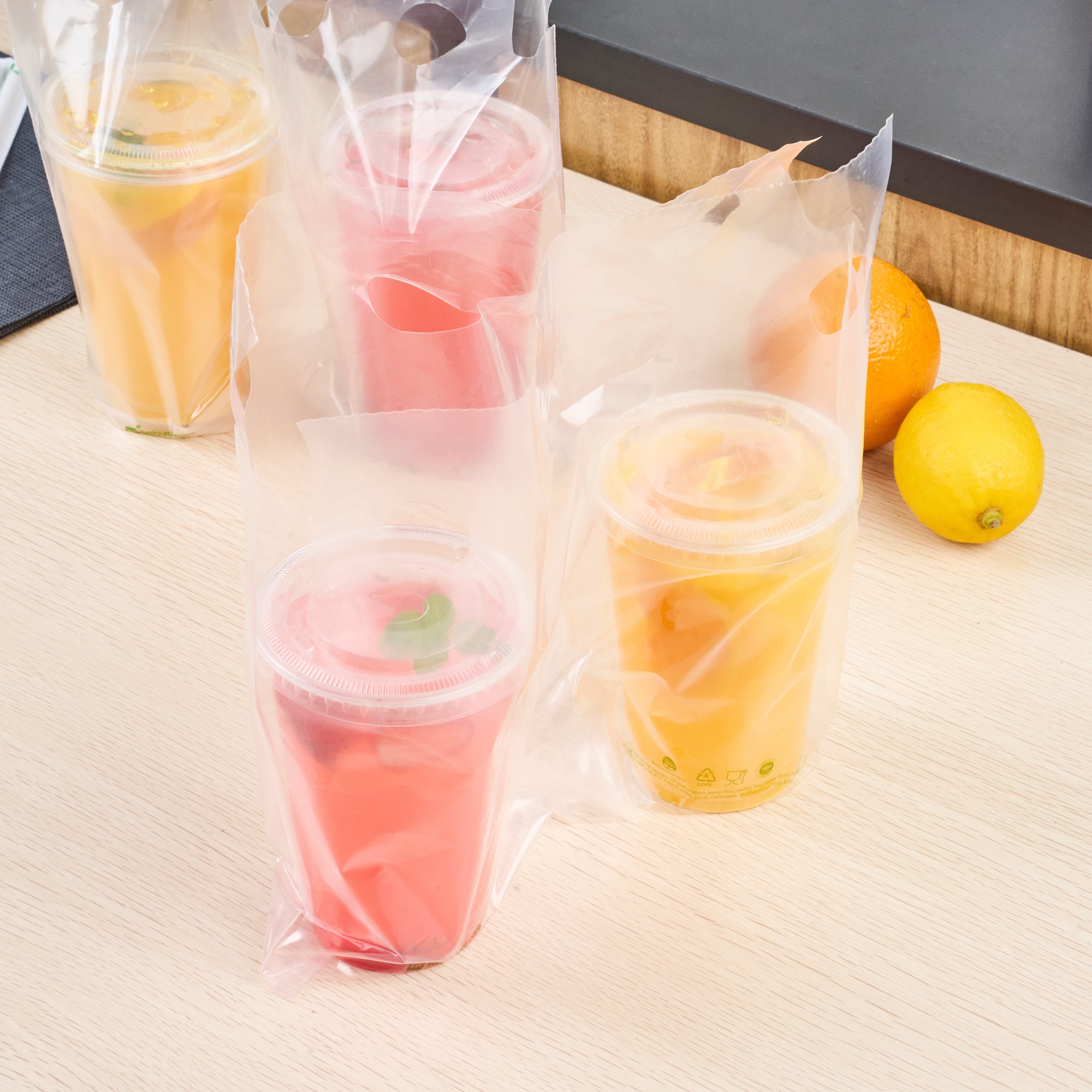 Eco-Friendly Clear Plastic Drink Carrier Bag - Holds 2 Cups, Biodegradable & Durable (12.5