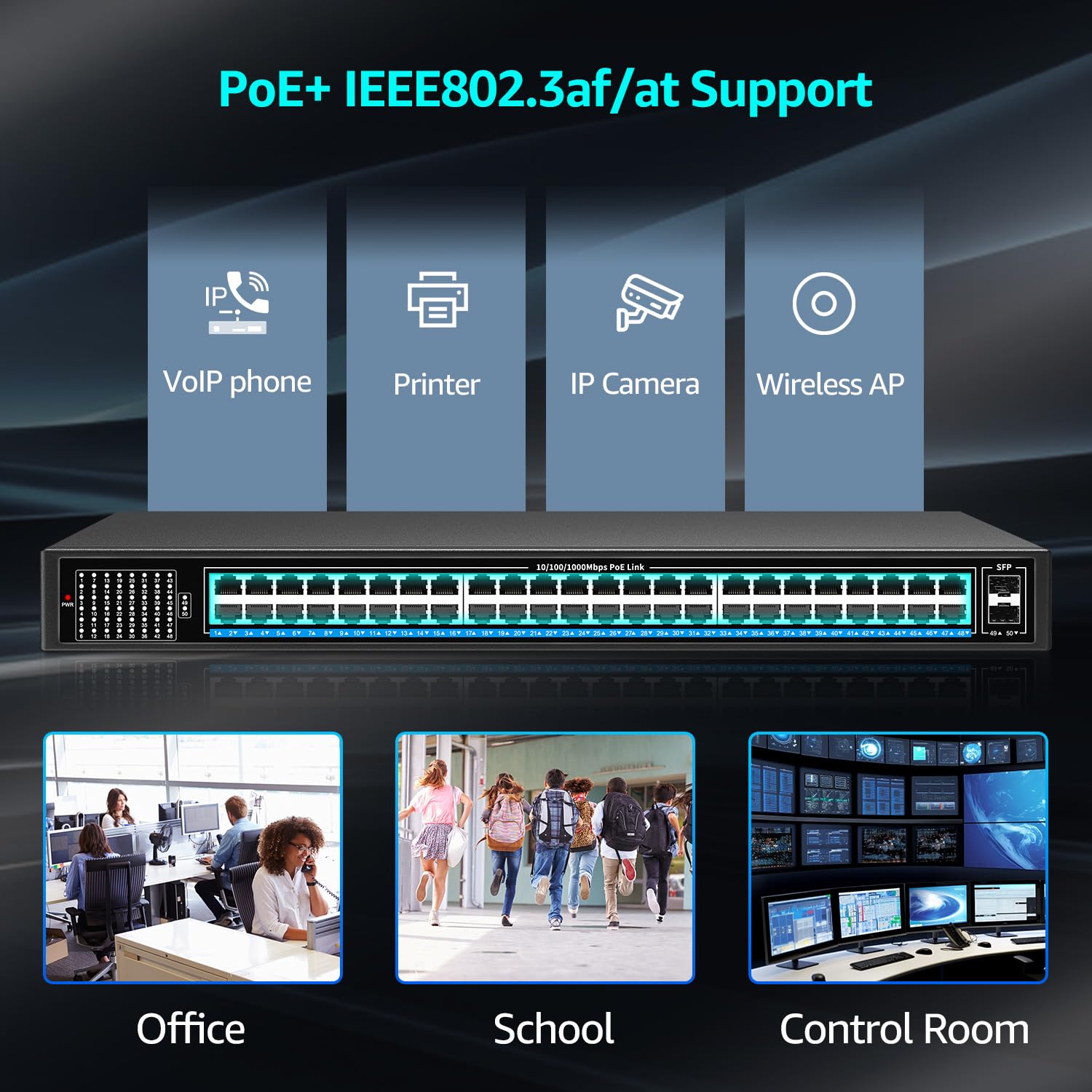 48 Port Gigabit PoE Switch Unmanaged with 48 Port IEEE802.3af/at PoE+@400W, 2 x 1G SFP, NICGIGA 50 Port Network Power Over Ethernet Switch, Desktop/Rackmount - Ideal for Business Networks, IP Camera Systems, and VoIP Phone Setups