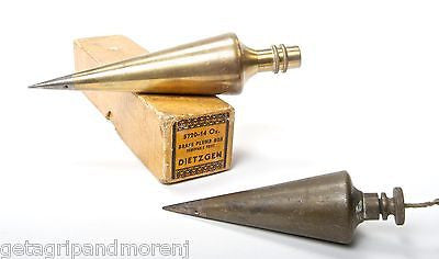 Vintage Dietzgen 5720 Brass Plumb Bobs - Set of 2 Removable Point Plumb Bobs (14 oz) - Antique Surveying Tools in Good Condition - Perfect for Construction, Land Surveying & DIY Projects
