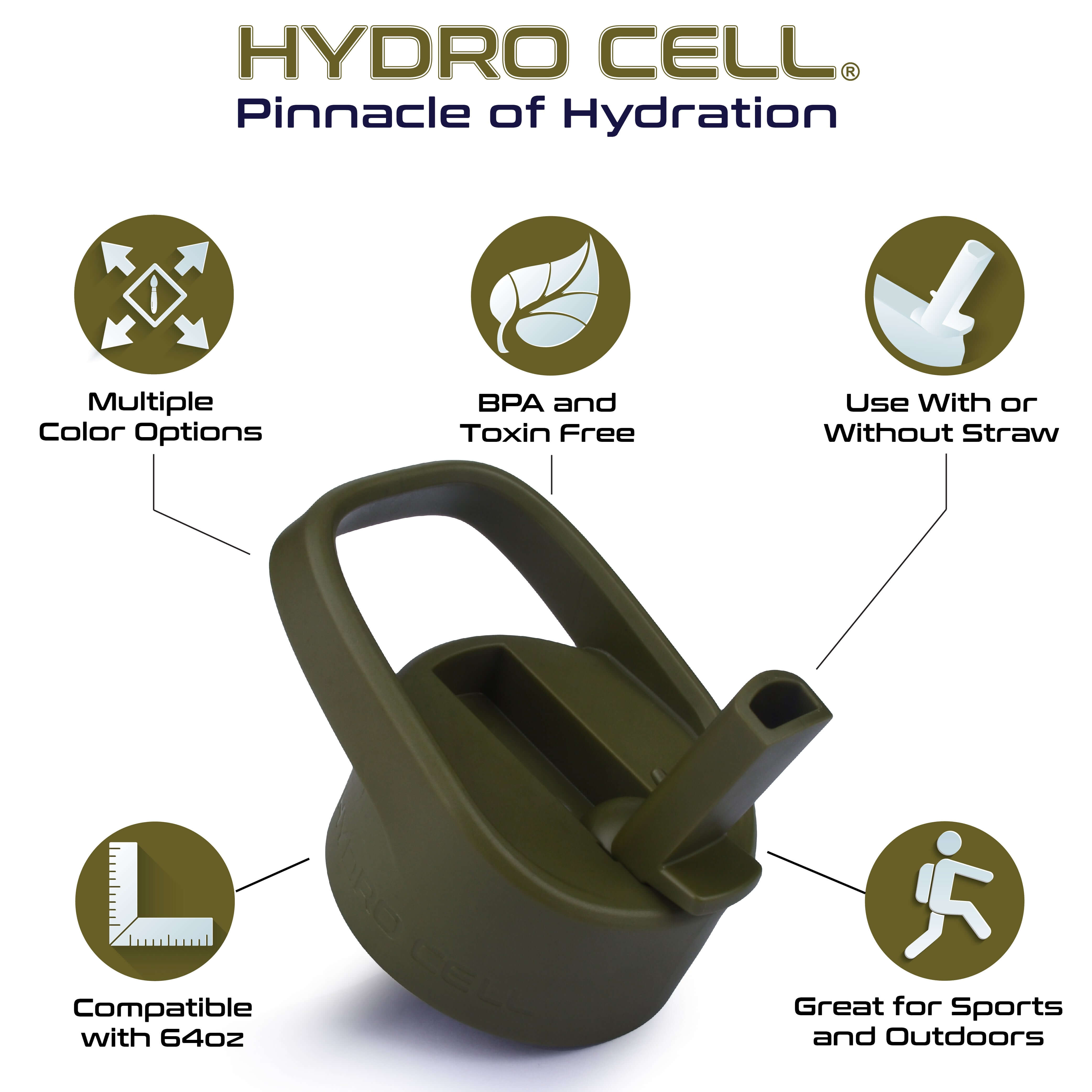 64oz Army Green Wide Mouth Sports Water Bottle with Leak-Proof Cap - Perfect for Gym, Hiking, Camping & Outdoor Activities