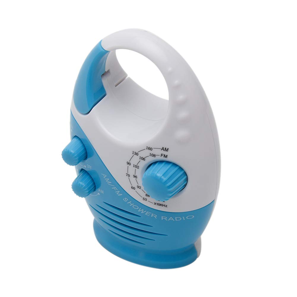 UXELY Waterproof Shower Radio with AM/FM, Adjustable Volume & Built-in Speaker - Perfect for Bathroom, Poolside, Beach & Outdoor Use (White Blue)