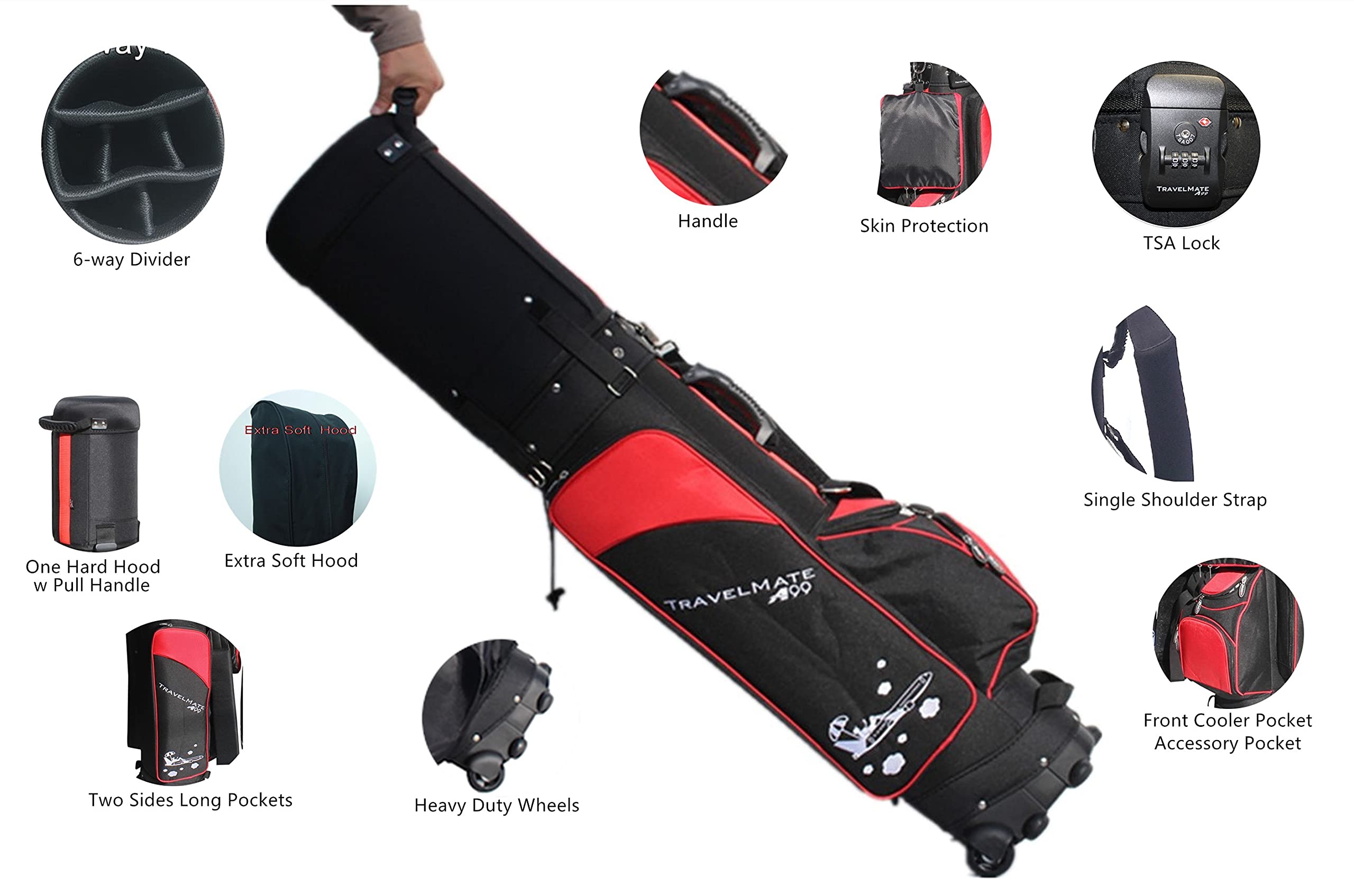 Premium A99 Deluxe Golf Travel Bag with Wheels - TSA Approved Lock, Durable Protection Cover - Perfect for Air Travel & Golf Course Use