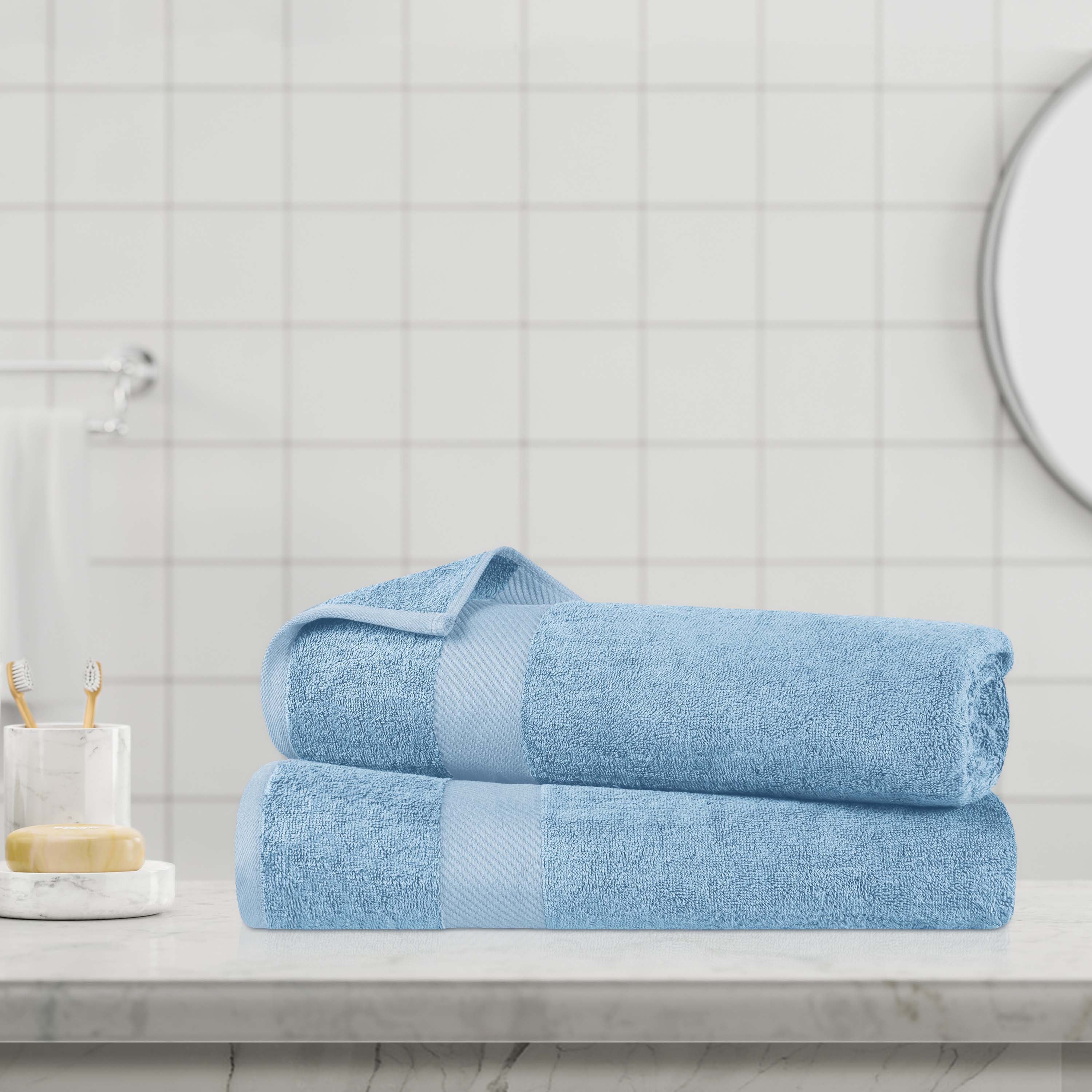 Premium Egyptian Cotton 2-Piece Bath Sheet Set with Luxury Dobby Border - Ultra Soft & Absorbent Towels for Spa, Hotel & Home Bathroom Luxury