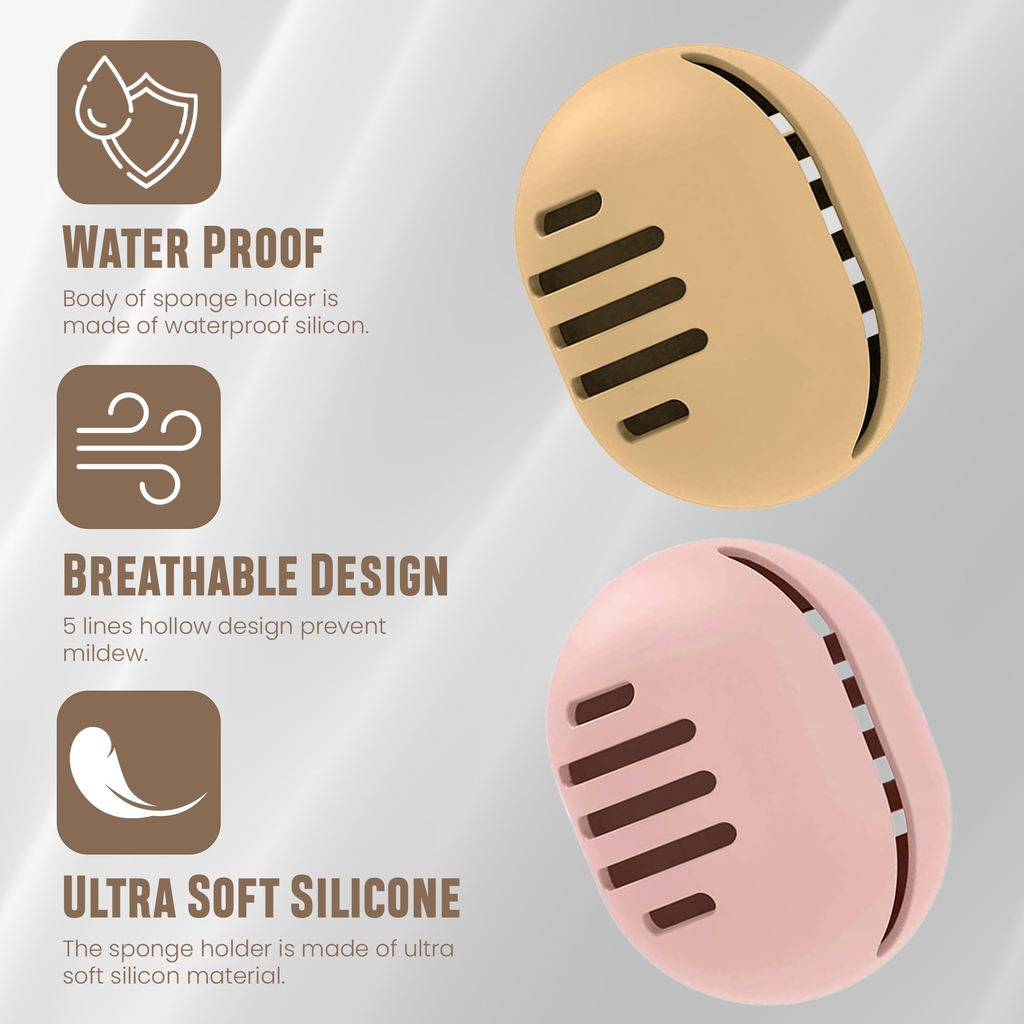 Homeaura Silicone Makeup Sponge Holder - Double Sided Breathable & Shatterproof Beauty Blender Case for Travel | Portable Cosmetic Organizer | Pack of 2 (Khaki & Pink) | Perfect for Makeup Artists & On-the-Go Touchups