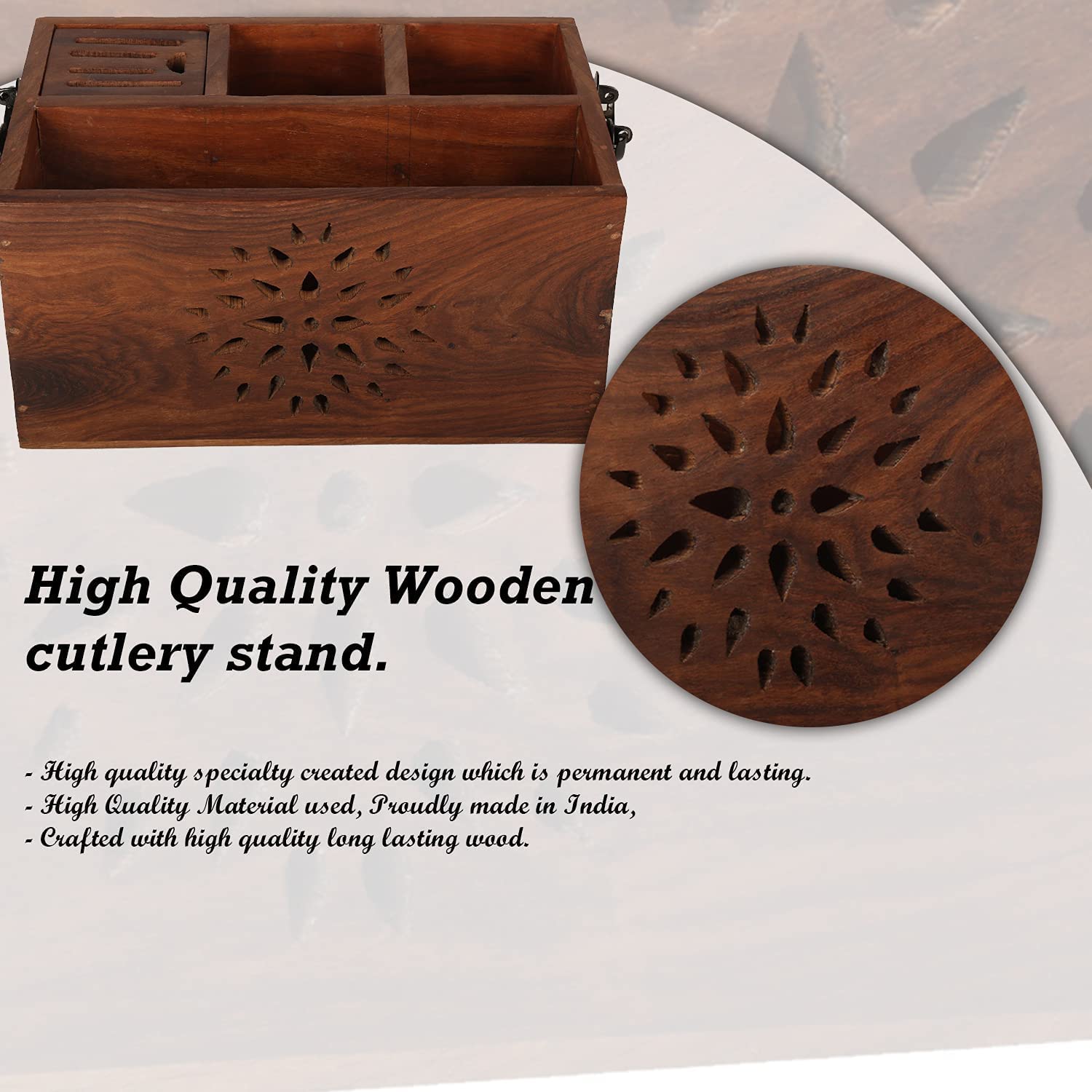 Premium Wooden Spoon Stand for Dining Table - Large Kitchen Cutlery Holder for Spoons & Forks - Natural Wood Utensil Organizer | Perfect for Kitchen Countertops, Dining Tables & Restaurants