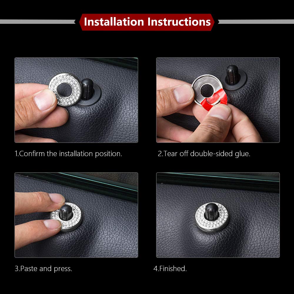 LECART 4PCS Crystal Bling Door Lock Pin Covers - Chrome Metal Car Interior Accessories for Ford F-150 2015-2019 Models - Enhance Your Vehicle's Style (Perfect for Car Show, Daily Driving & Customization)