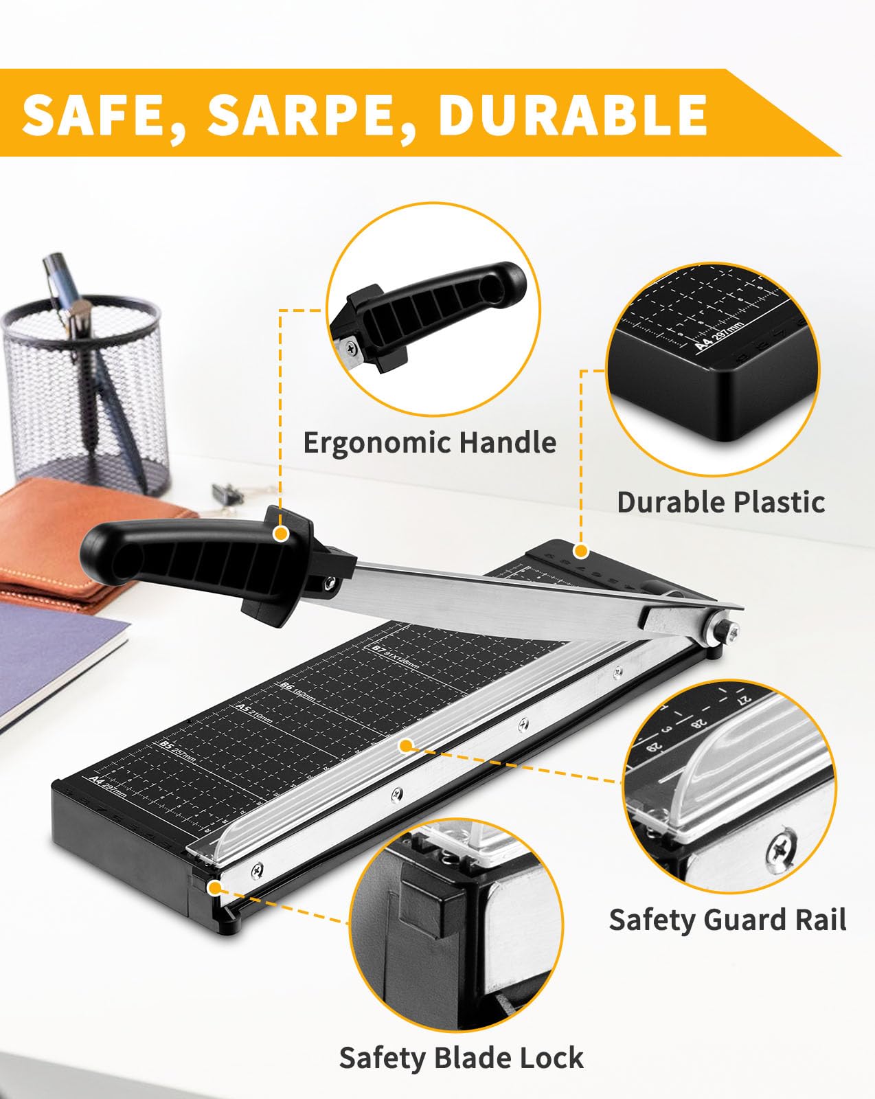MAKEASY 12 Inch Heavy Duty Guillotine Paper Cutter - 8 Sheet Capacity for Cardstock, Crafting, Office & Classroom Use | Perfect for Scrapbooking, DIY Projects & Document Trimming