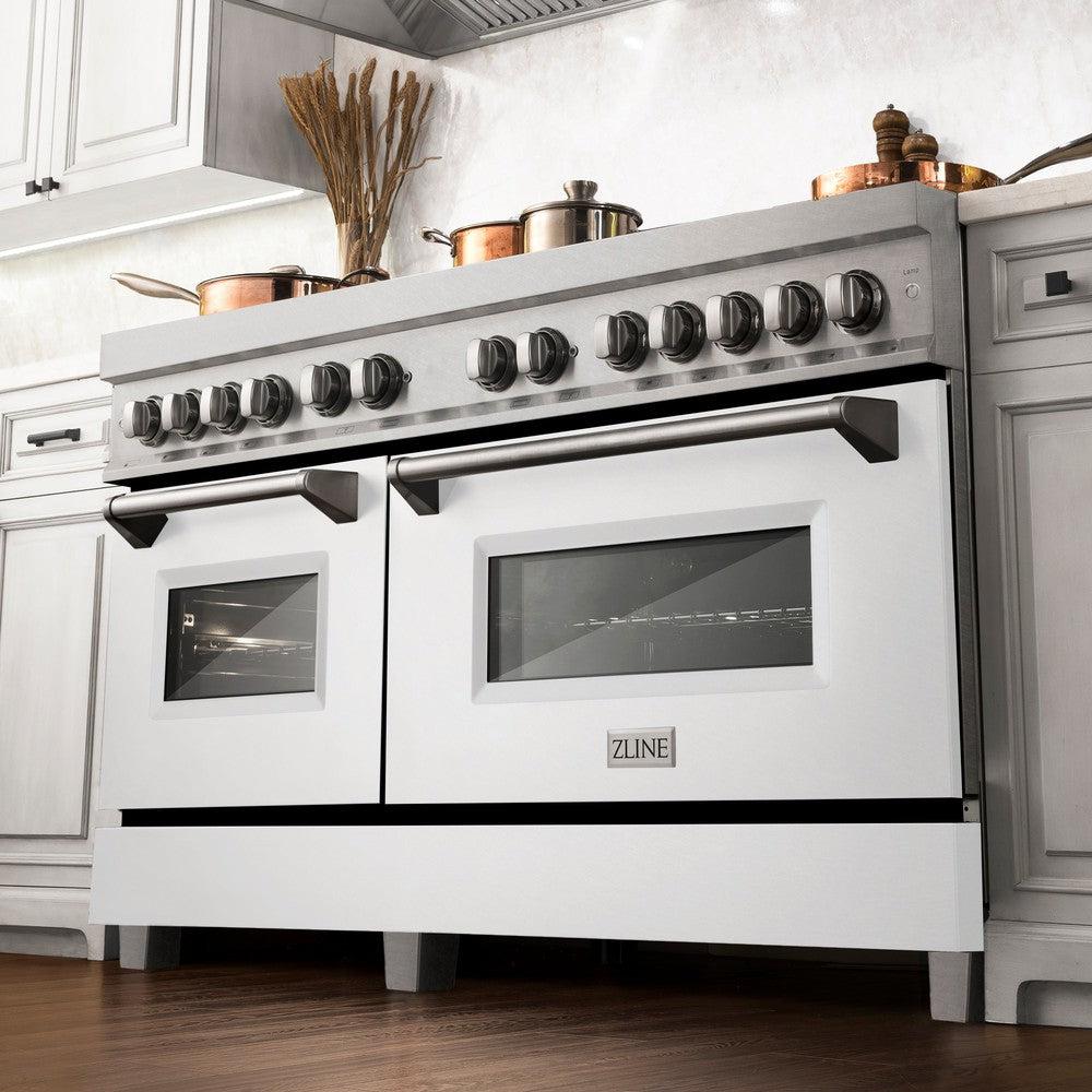 ZLINE 60-inch 7.4 cu.ft Dual Fuel Range with 9-Burner Gas Cooktop & 2 Electric Convection Ovens - Satin Stainless Steel with White Matte Doors (RAS-WM-60) | Professional Kitchen Appliance for Home Chefs & Cooking Enthusiasts