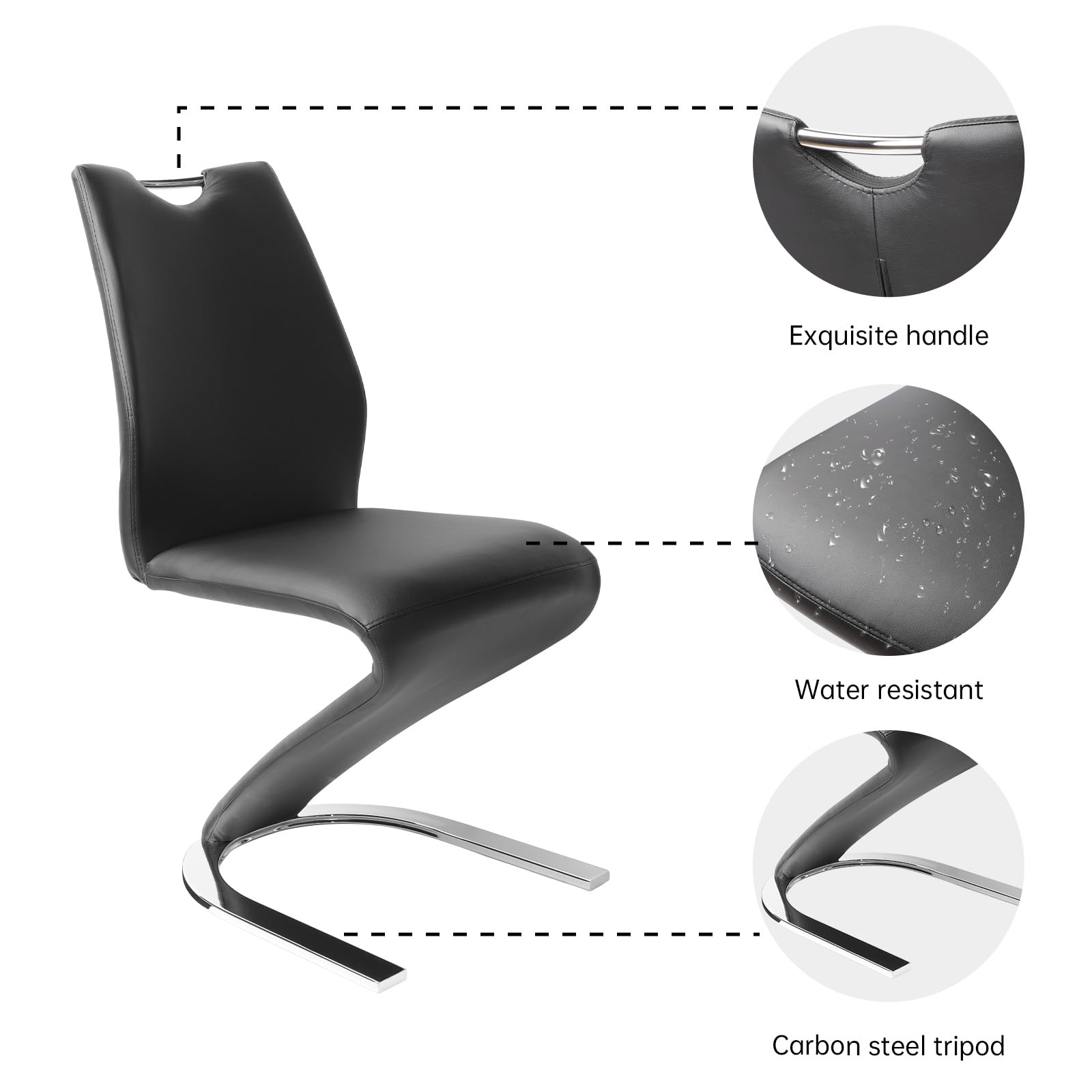 4-Piece Mermaid Dining Chairs Set - Modern Upholstered Armless Side Chairs with PU Leather Cushion & Sturdy Metal Legs for Kitchen, Dining Room, Breakfast Nook or Small Space (Black)