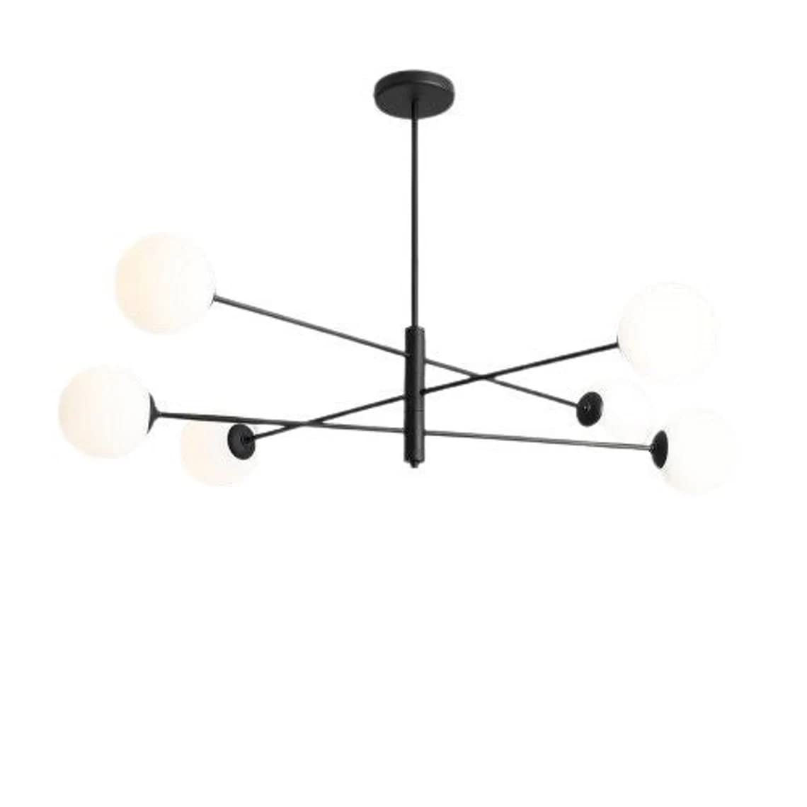 Vintage Mid Century Modern 6-Light Sputnik Chandelier in Black & Brass - Globe Pendant Lighting Fixture for Dining Room, Living Room or Bedroom Ceiling Decor