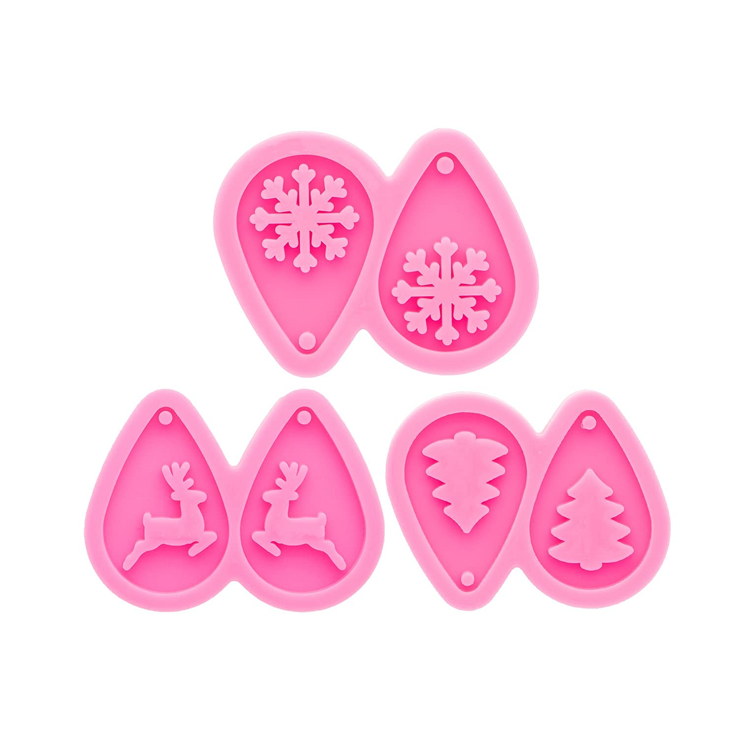 Christmas Resin Jewelry Molds - DIY Snowflake, Tree & Deer Earring Silicone Molds for Epoxy Craft Making | Perfect for Holiday Gifts, Handmade Jewelry & Christmas Decorations (YMDY0772+DY0773+DY0861)