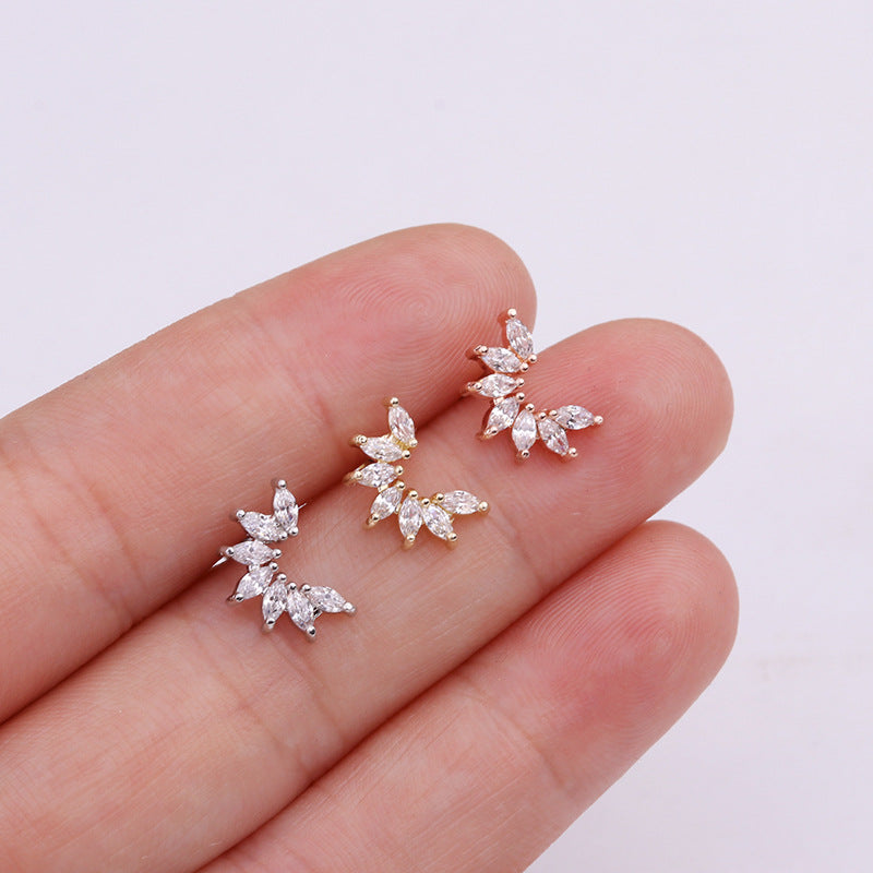 20G Cartilage Curved Stud Earrings - Flat Back Hypoallergenic Crown Earrings for Women | HSPJ1903 | Perfect for Daily Wear, Parties & Special Occasions