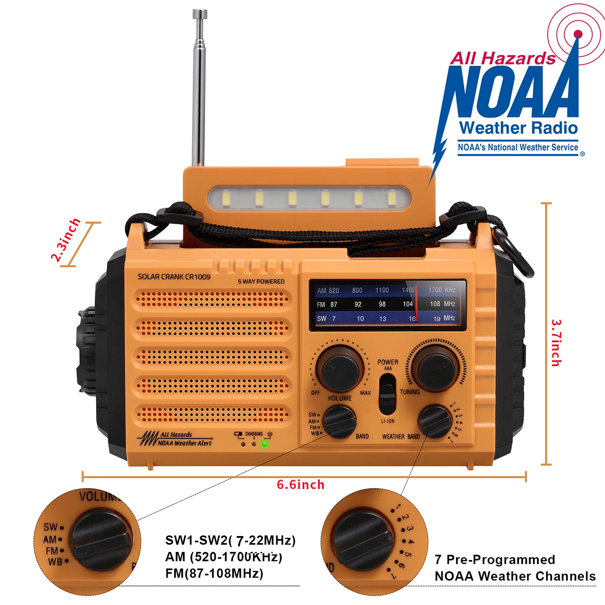 5000 Weather Emergency Radio with Solar & Hand Crank - 5-Way Powered AM/FM/Shortwave/NOAA Survival Radio, USB Power Bank, Flashlight & Reading Lamp - Perfect for Camping, Hiking & Emergency Preparedness