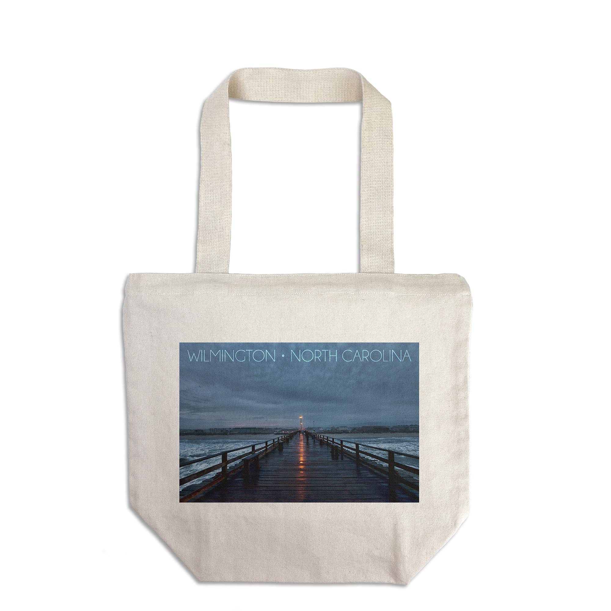 Lantern Press Wilmington North Carolina Kure Beach Pier - 100% Cotton Canvas Reusable Tote Bag for Shopping, Beach & Daily Use