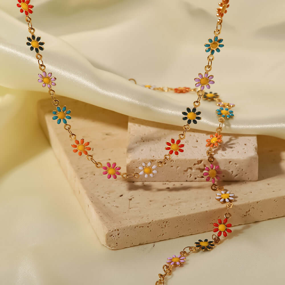 Charming Enamel Flower Bracelet & Necklace Set for Women - Elegant Jewelry Gift for Birthday, Anniversary & Valentine's Day | JDB635 | Perfect for Everyday Wear, Date Nights & Special Occasions