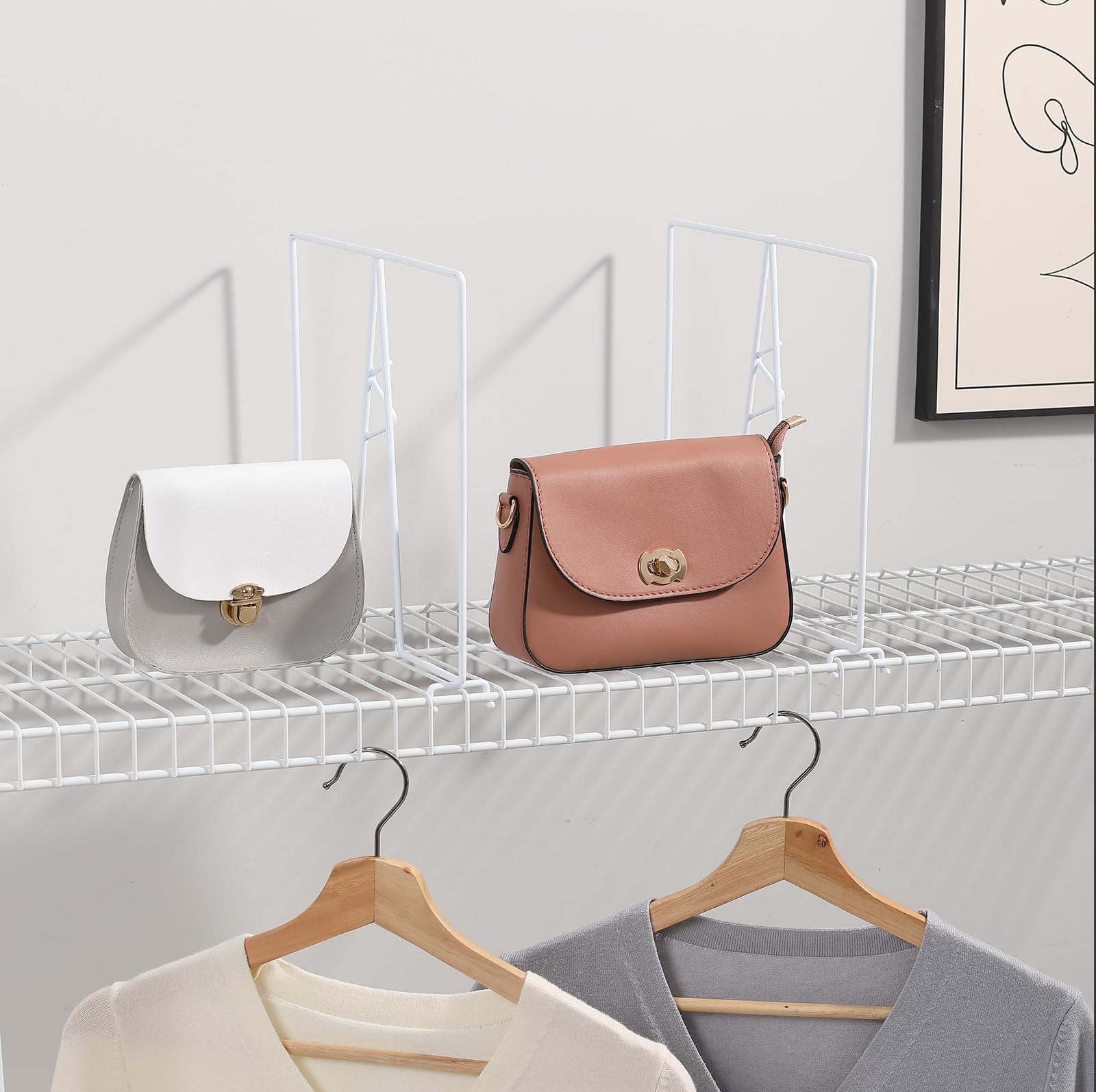 10-Pack White Wire Shelf Dividers - Closet & Pantry Organizer - No-Tool Installation for 12-Inch Deep Wire Shelves - Durable PE Coated Steel - Perfect for Garage, Kitchen, Laundry Room & Closet Storage Organization