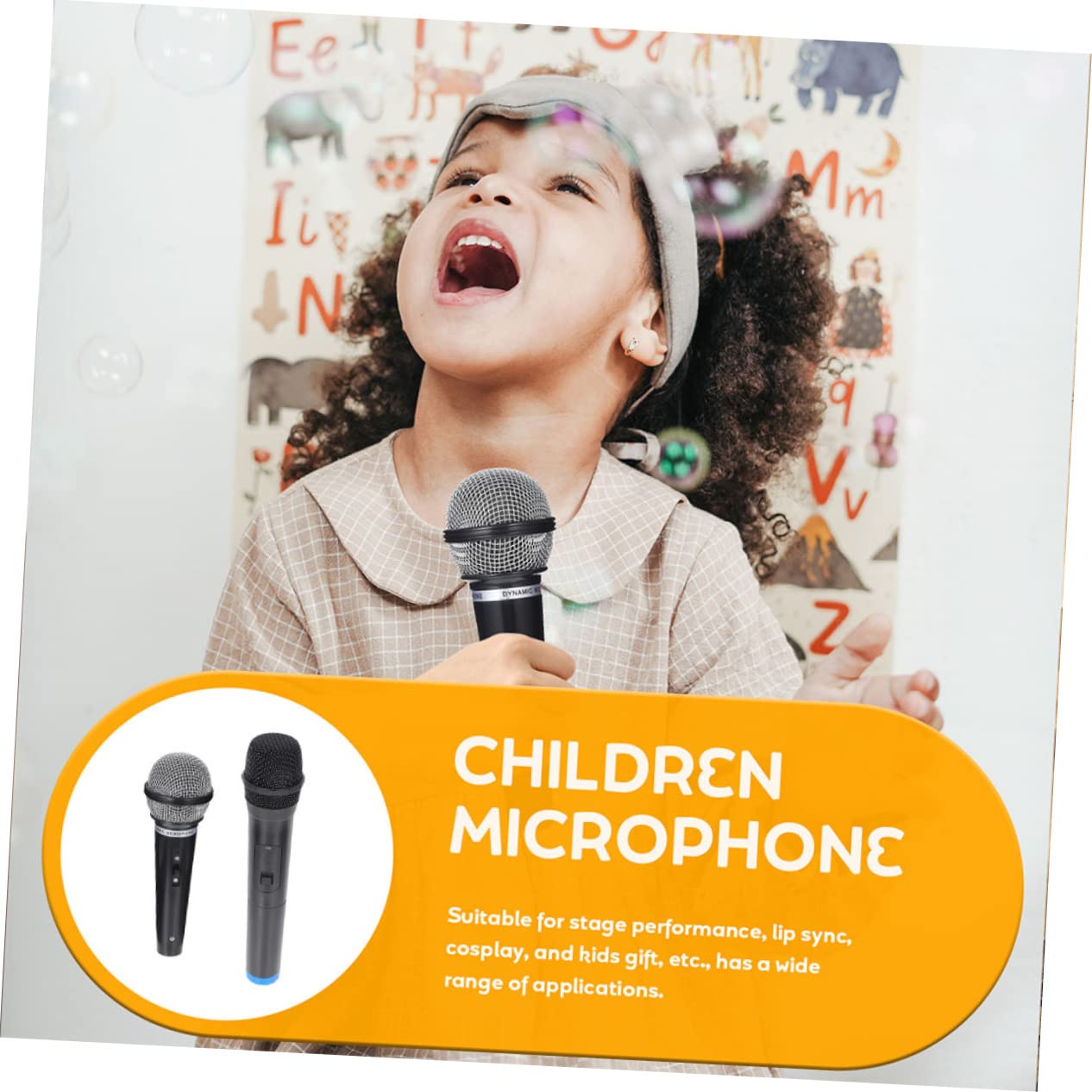 WESIEVYA 2-Piece Kids Toy Microphone Set - Plastic Echo Microphone Toy with Stand, Musical Pretend Play Accessories for Boys & Girls (Black) | Perfect for Birthday Gifts, Karaoke Parties & Role Play