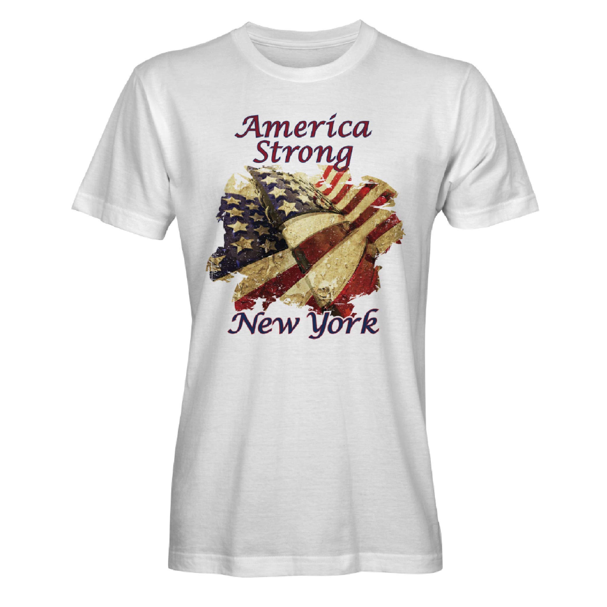 America Strong New York Graphic T-Shirt for Men & Women - Patriotic Full Color Print - Perfect for 4th of July, Memorial Day & Casual Wear