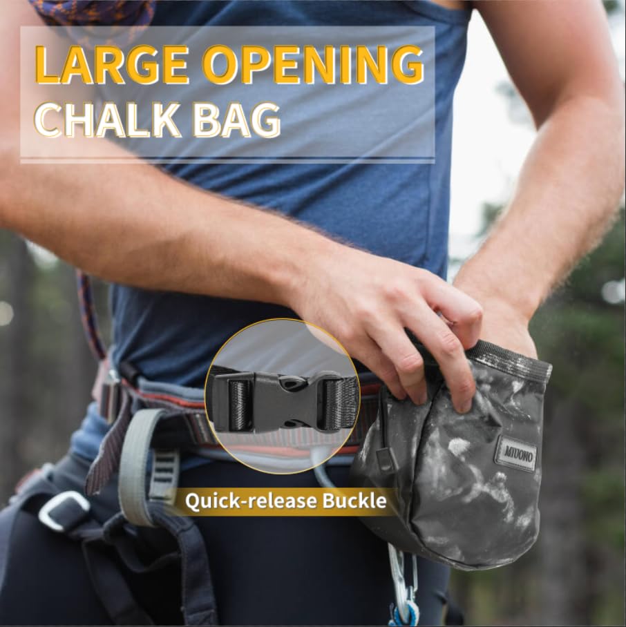 Chalk Bag with 2 Chalk Balls - Adjustable Belt, Carabiner Clip & Zippered Pocket for Rock Climbing, Bouldering, Gymnastics, Weightlifting & CrossFit Training - Perfect for Gym, Outdoor Sports & Fitness Enthusiasts