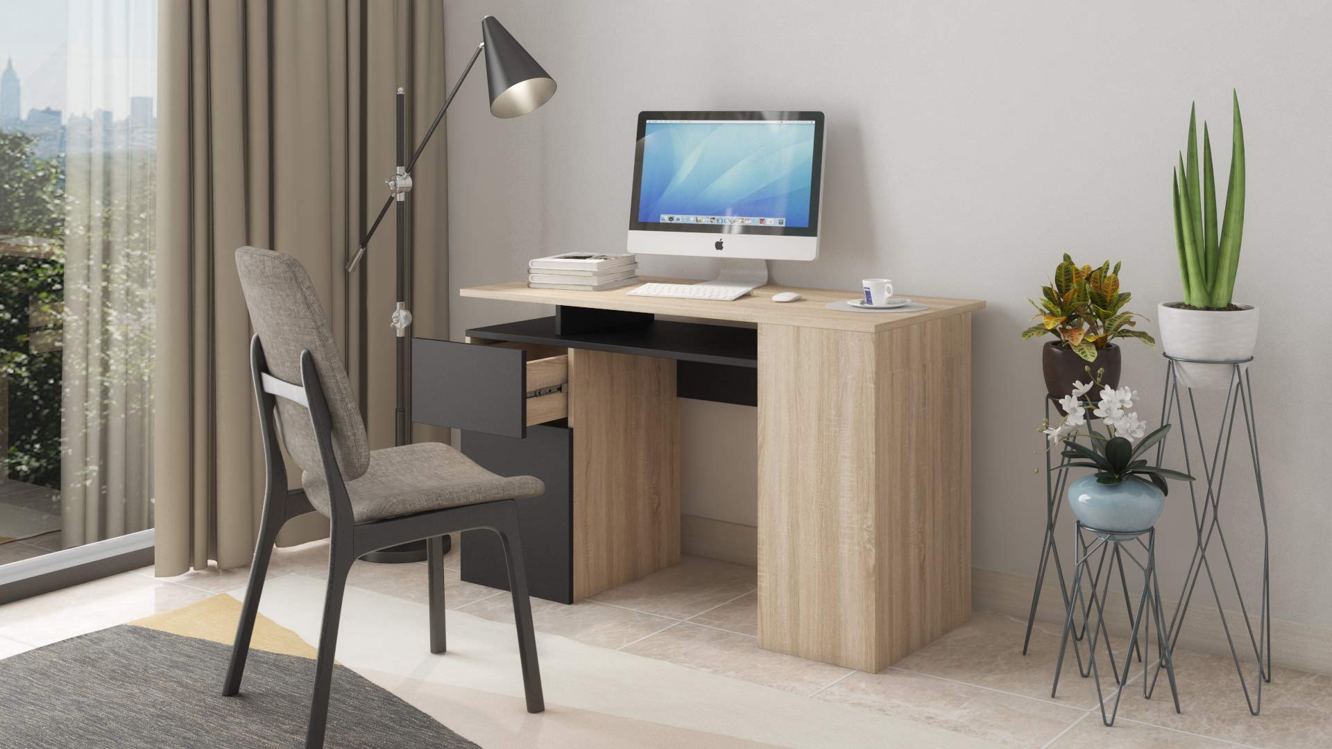 Modern Black Computer Corner Desk for Home Office - Ergonomic Writing Workstation for Small Spaces, Gaming & Study