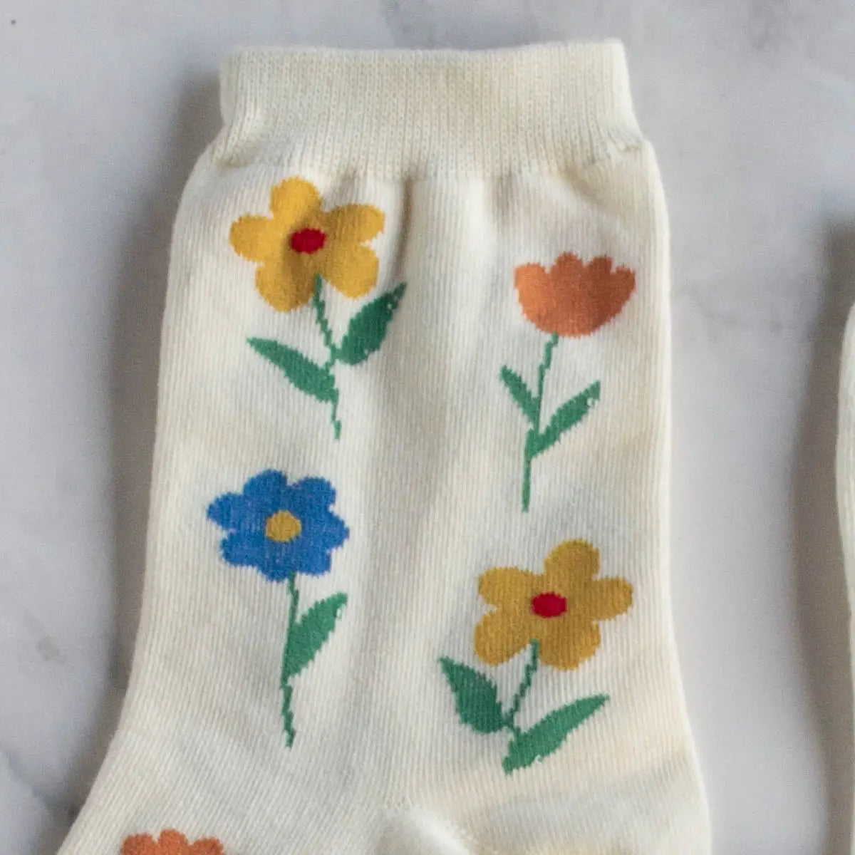 Flower Power Socks for Women - Colorful Botanical Print Crew Socks - Comfortable Cotton Blend Casual Socks for Everyday Wear, Gifts, and Fashion Outfits