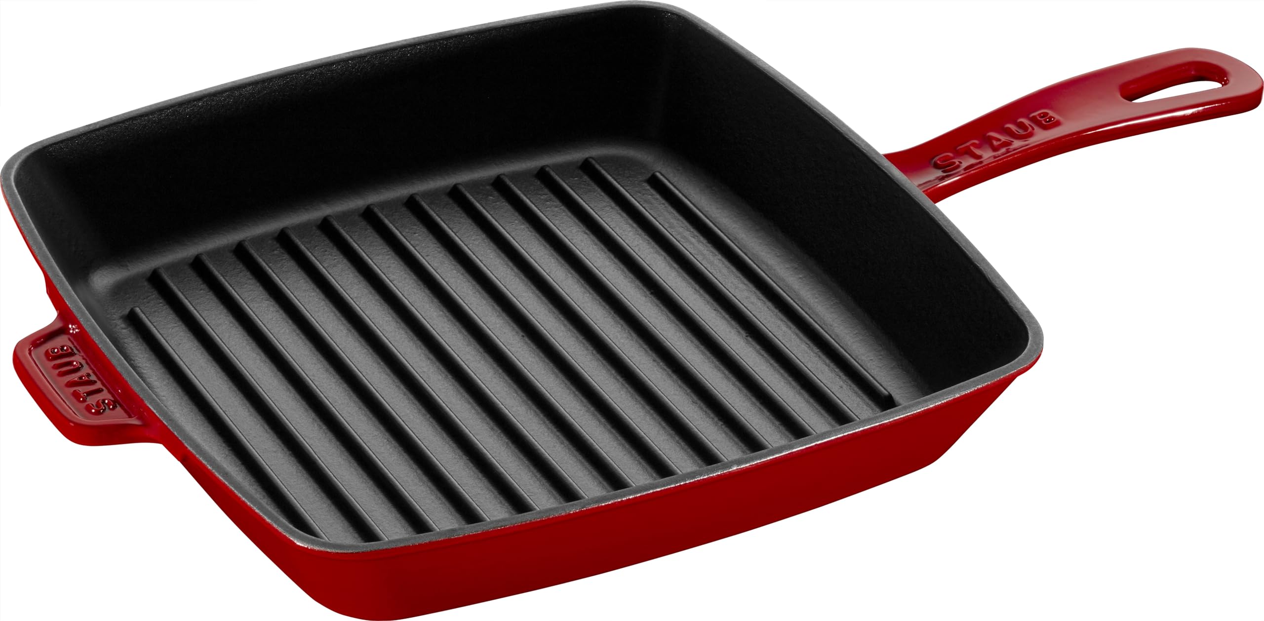 Staub 26cm Cast Iron Grill Pan - Cherry Red, Induction Compatible, Perfect for Grilling Steaks, Burgers & Vegetables on Stovetop or Oven