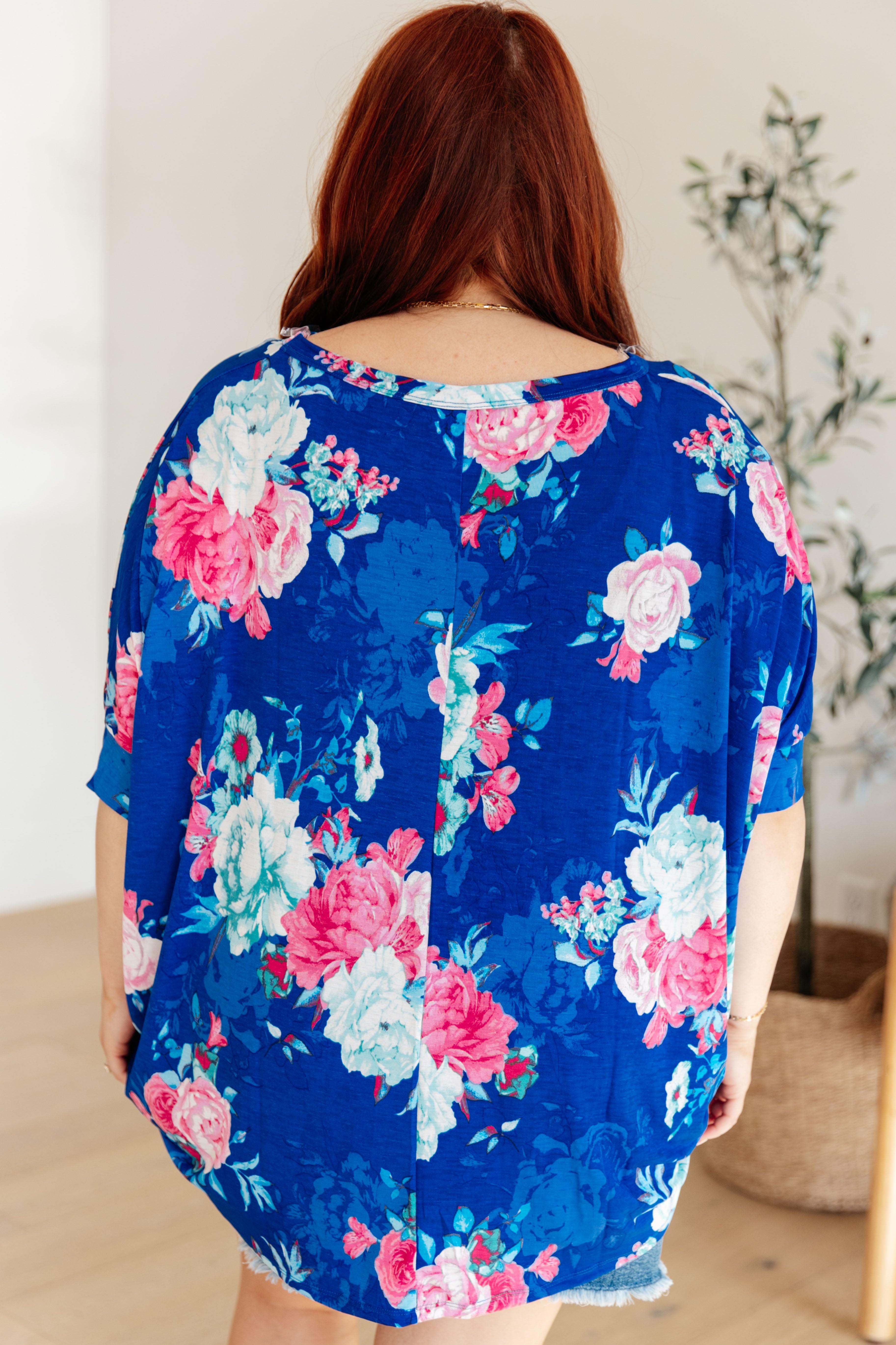 Royal & Pink Floral Essential Blouse for Women - Elegant Casual & Office Wear - Perfect for Work, Dates & Special Occasions