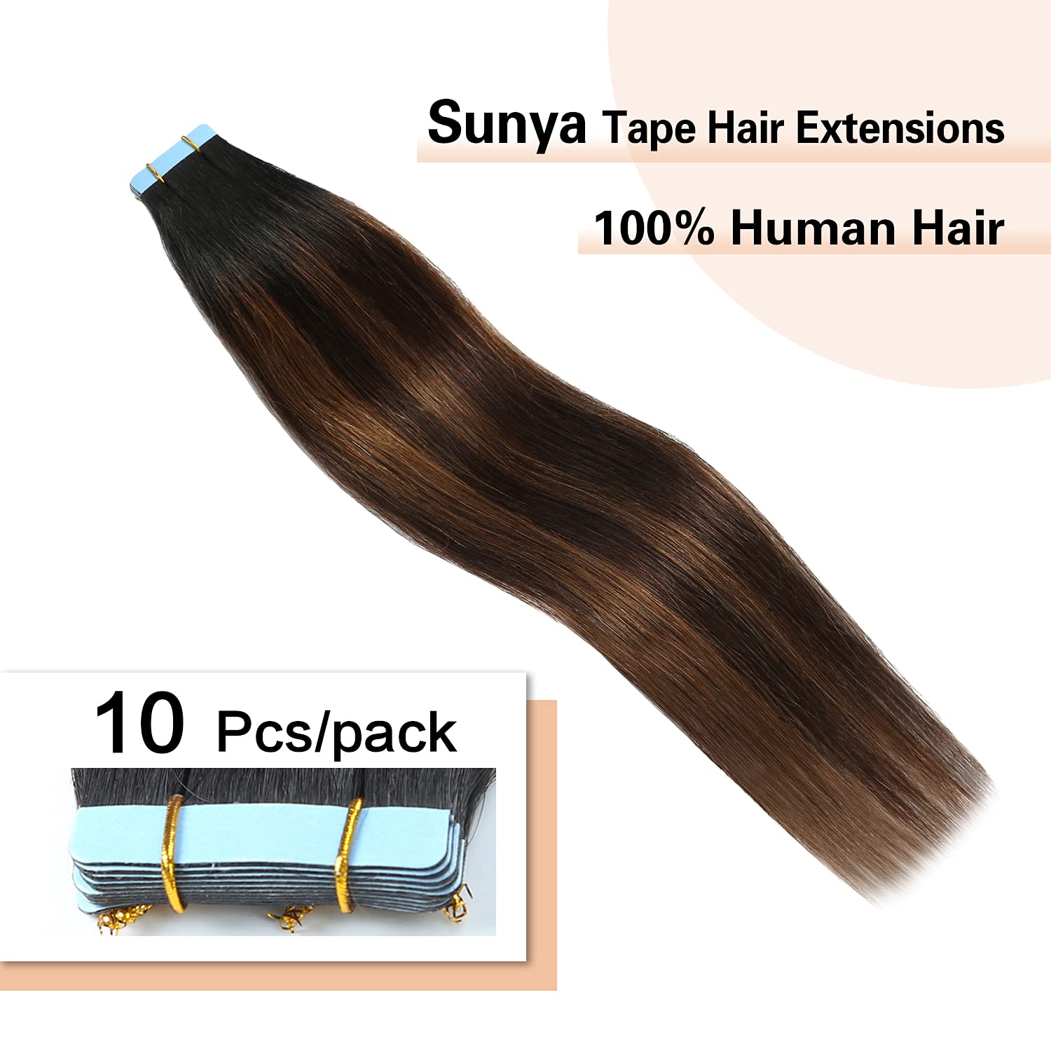 Sunya 16-Inch Tape in Hair Extensions - Silky Straight Remy Human Hair, Seamless Skin Weft, Real Human Hair Extensions (20g, 10Pcs/Pack, #P2/6/T1B) - Perfect for Daily Wear, Parties & Special Occasions