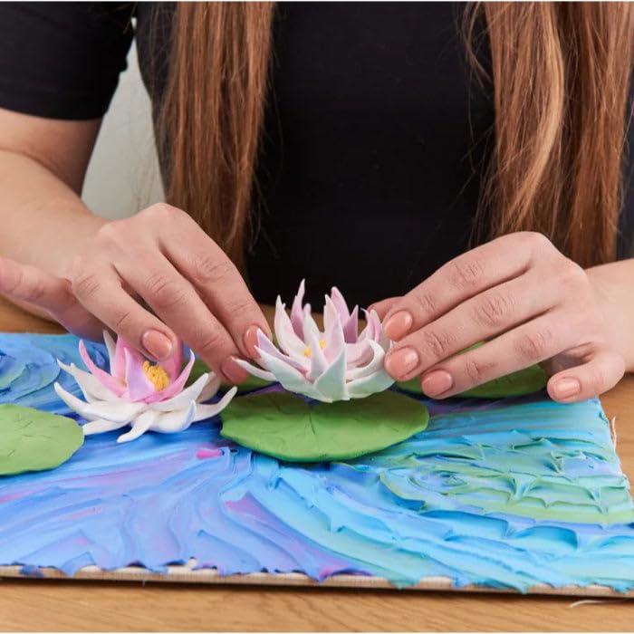 OKTO Art Kit Water Lilies - DIY Painting & Modeling Clay Kit for Adults | Arts & Crafts Hobby Set with Air Dry Clay | Home Decoration & Creative Gift Idea | Perfect for Relaxation, Stress Relief & Wall Art Projects