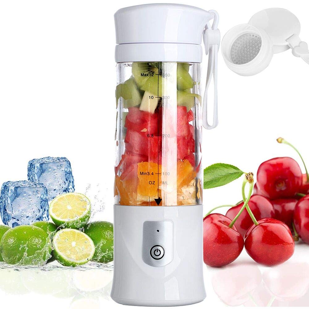 USB Rechargeable Portable Blender for Smoothies, Milkshakes & Juices - 350-420ml Mini Fruit Blender with BPA-Free Bottle - Perfect for Sports, Travel, Gym & Outdoor Activities (White)